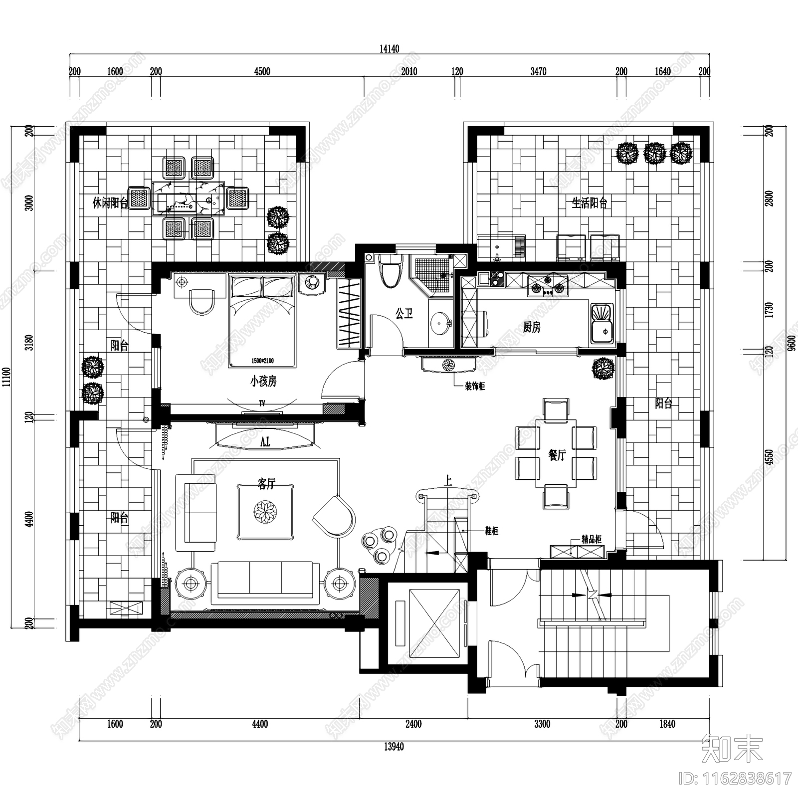 欧式星海湾三层别墅室内家装cad施工图下载【ID:1162838617】