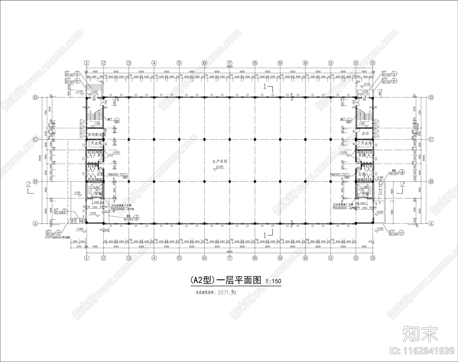 现代厂房cad施工图下载【ID:1162841939】