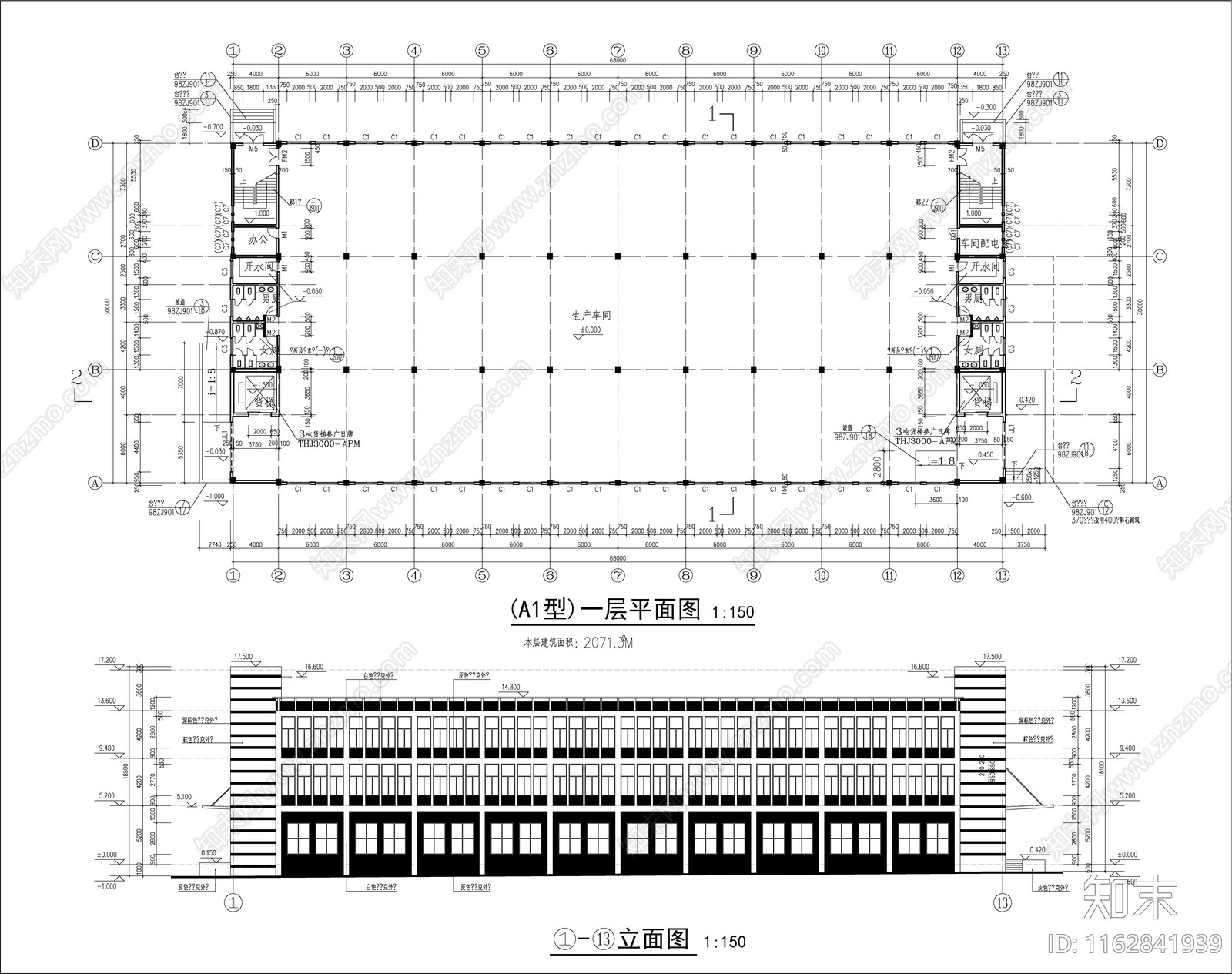 现代厂房cad施工图下载【ID:1162841939】