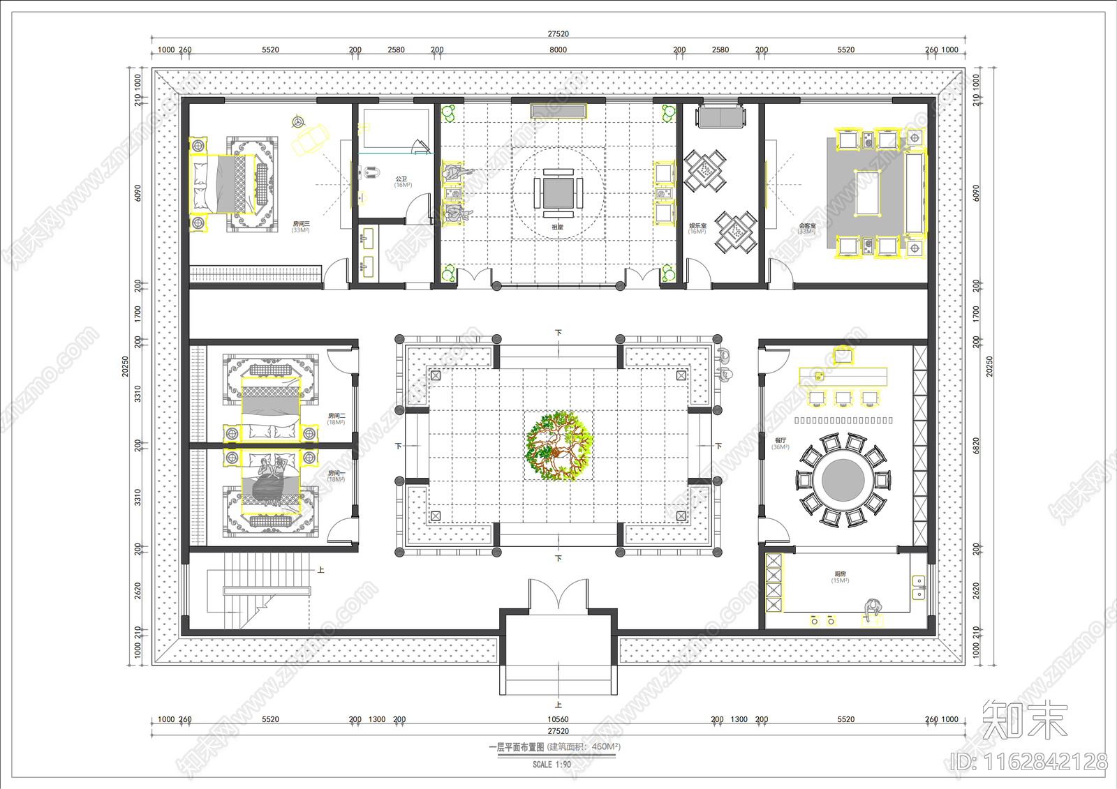 中式整体家装空间施工图下载【ID:1162842128】