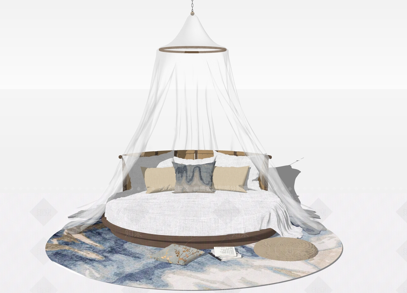 现代轻奢圆床SU模型下载【ID:1162849162】