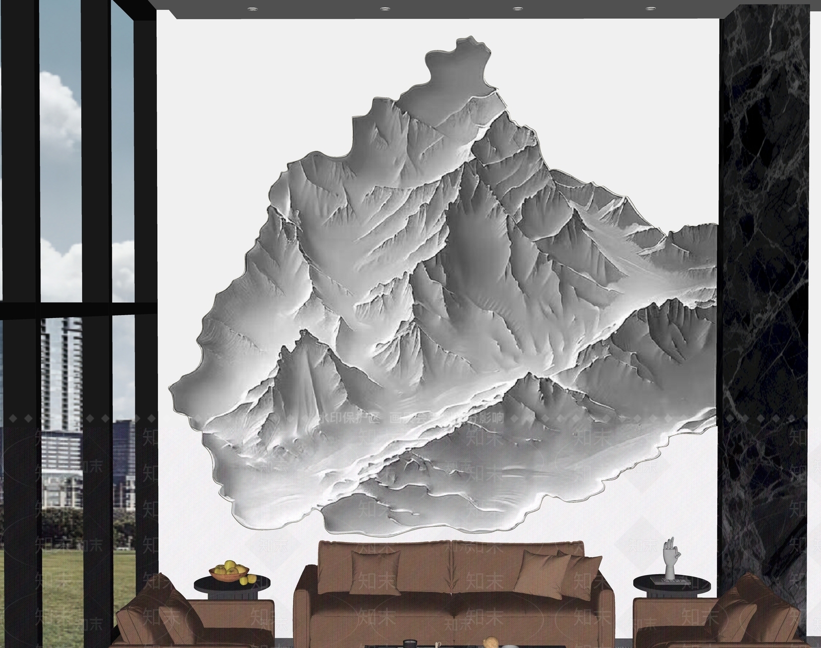现代新中式背景墙SU模型下载【ID:1162867593】