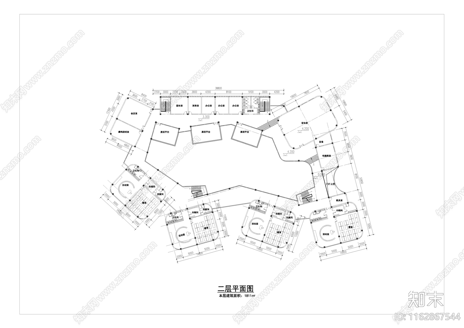 现代幼儿园建筑cad施工图下载【ID:1162867544】