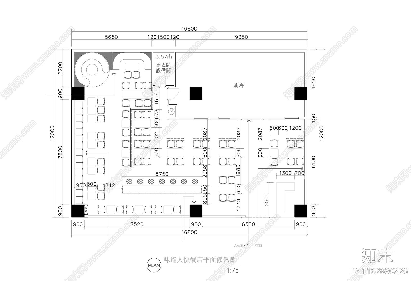 中式新中式中餐厅cad施工图下载【ID:1162880226】