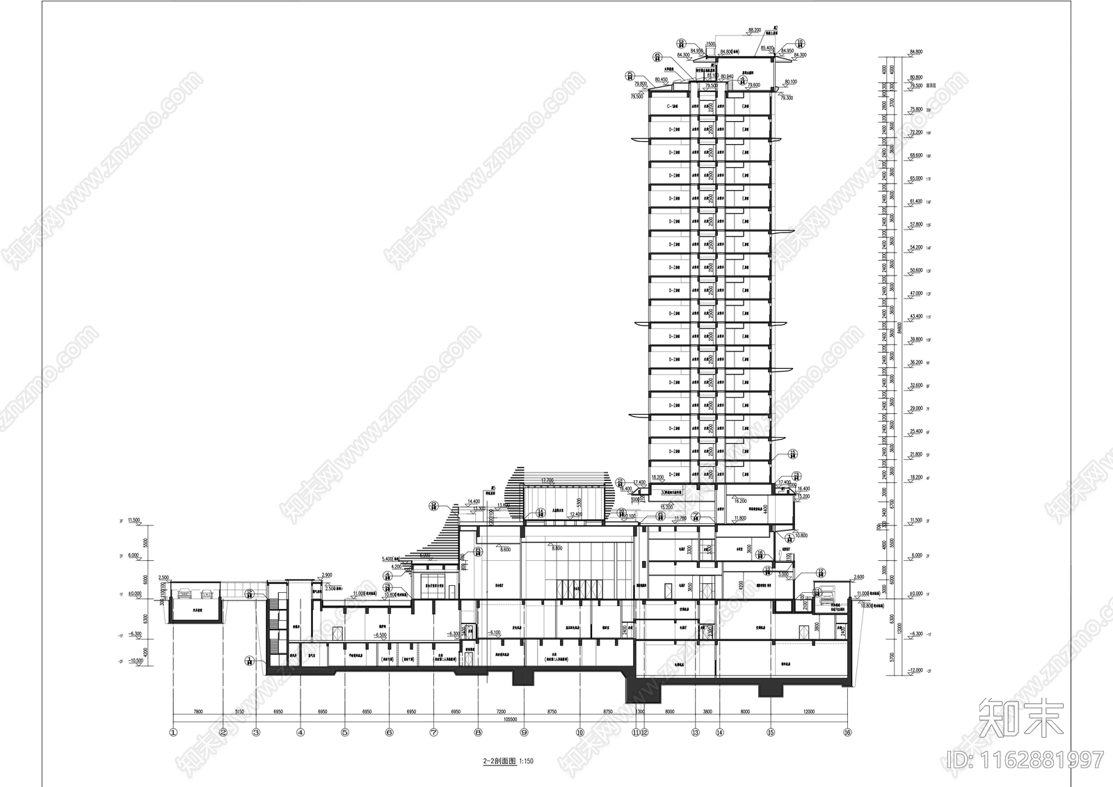 现代酒店建筑施工图下载【ID:1162881997】