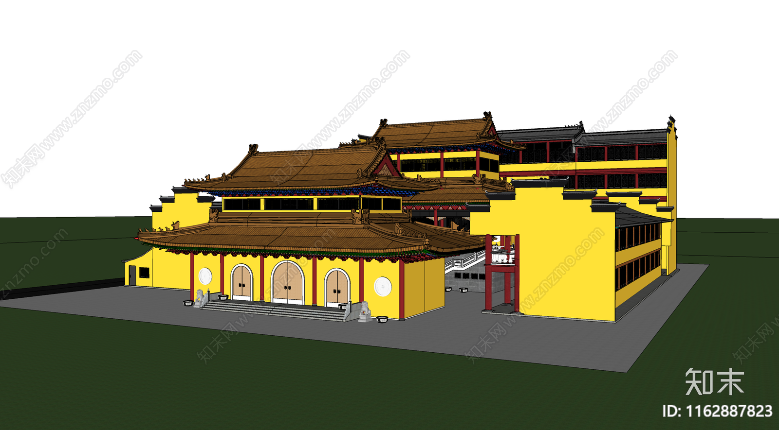 禅意寺庙建筑SU模型下载【ID:1162887823】