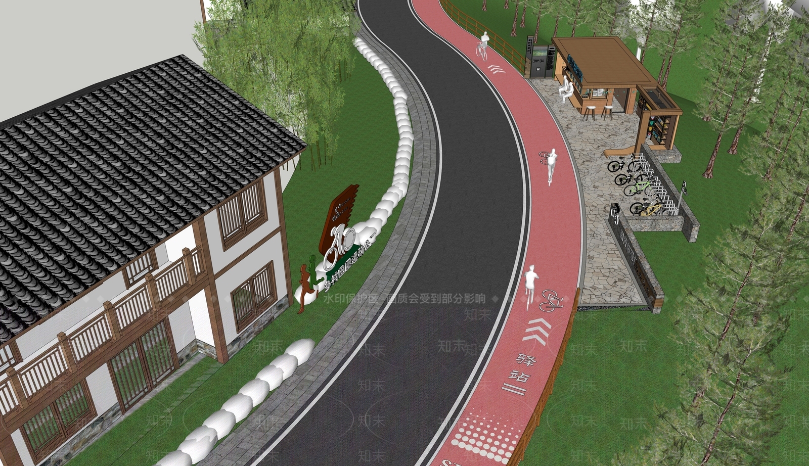 现代新中式乡村公园SU模型下载【ID:1162888569】