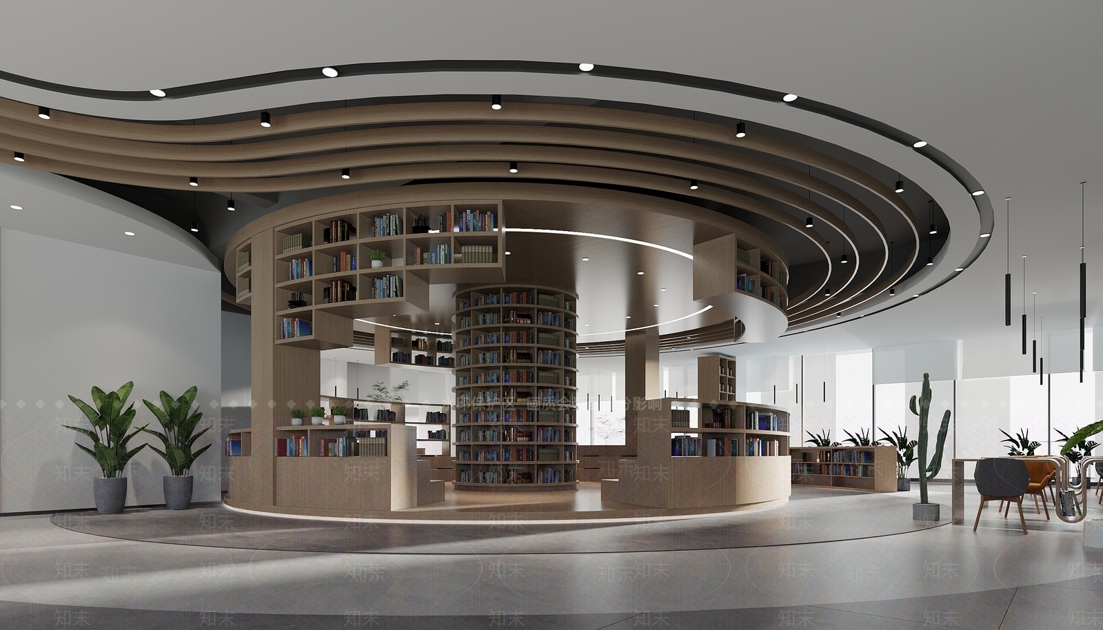 现代新中式图书馆3D模型下载【ID:1162894500】