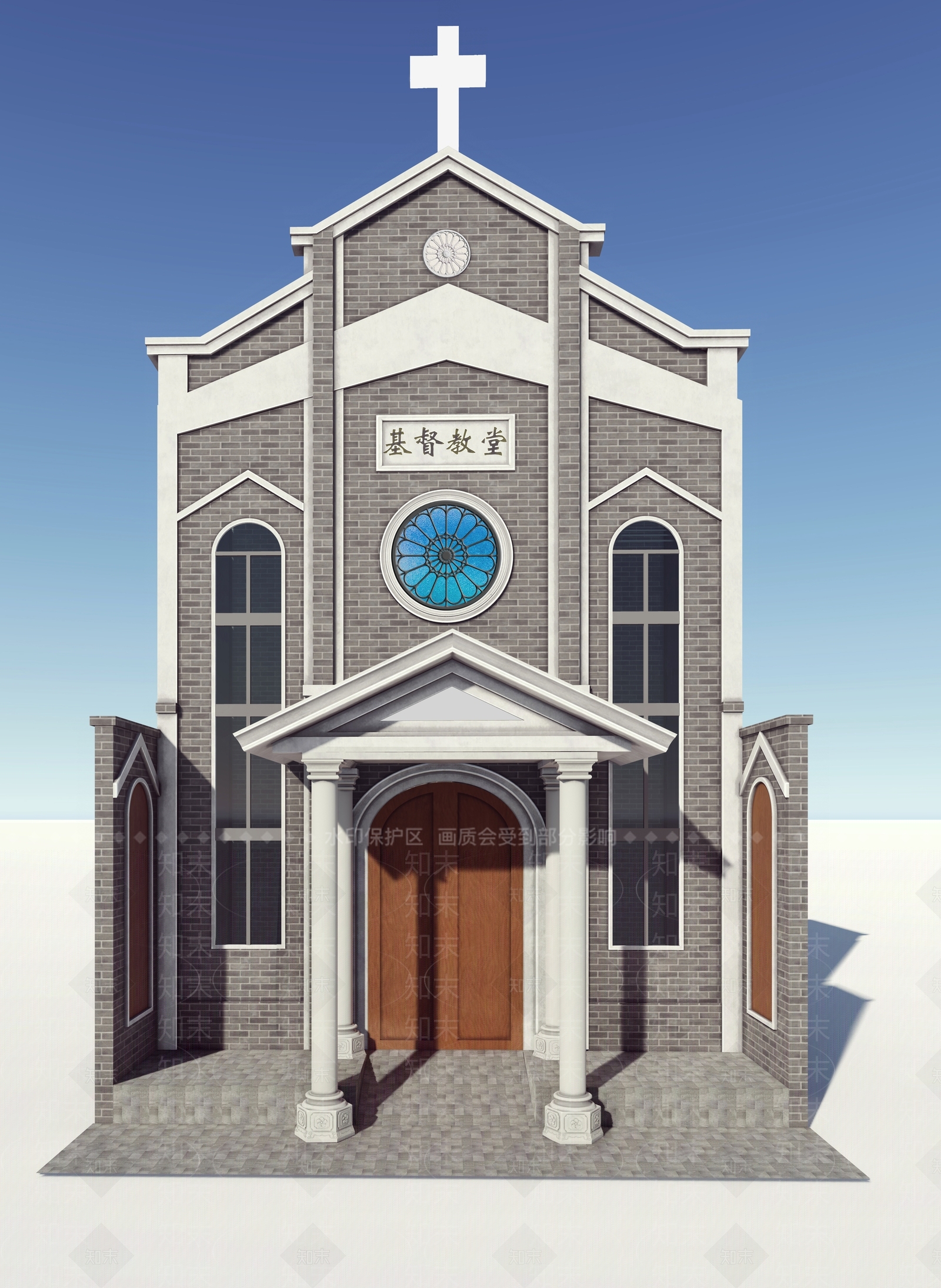 中式教堂建筑SU模型下载【ID:1162900282】