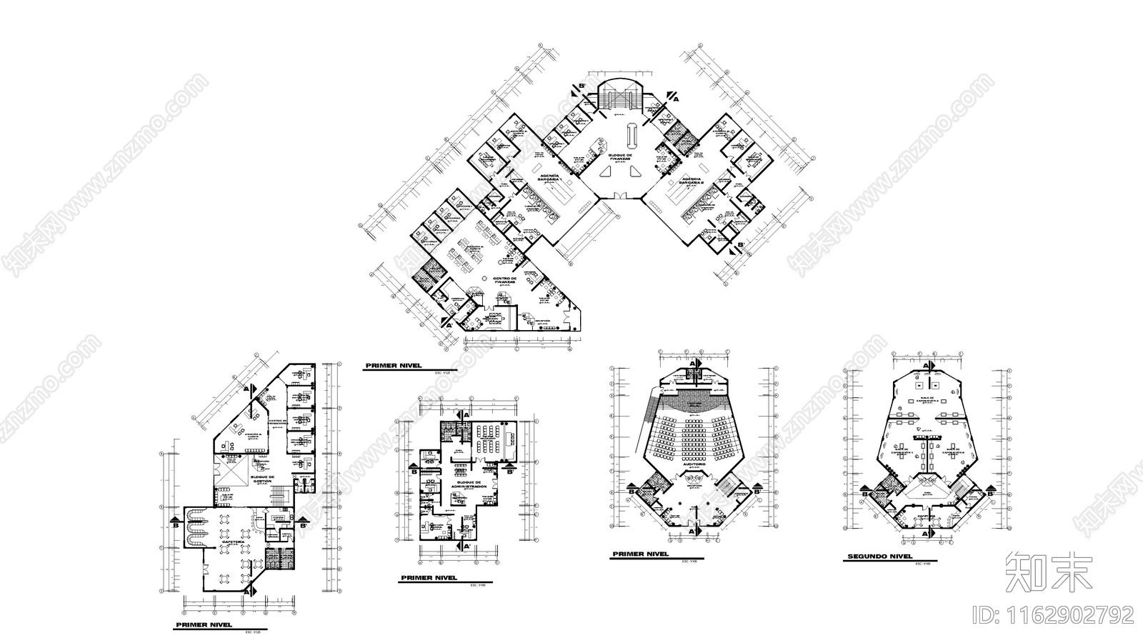 现代办公楼建筑cad施工图下载【ID:1162902792】