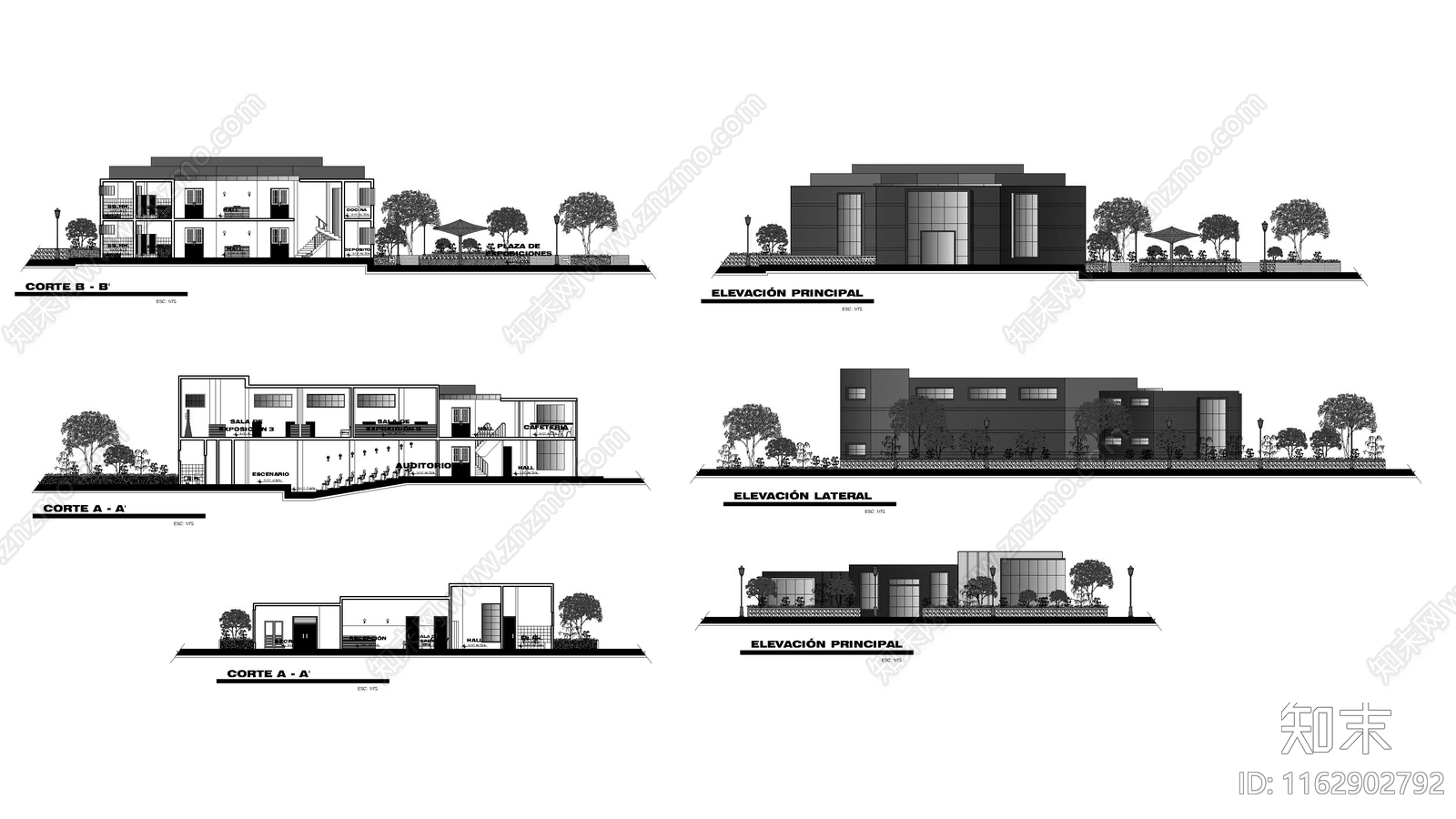 现代办公楼建筑cad施工图下载【ID:1162902792】