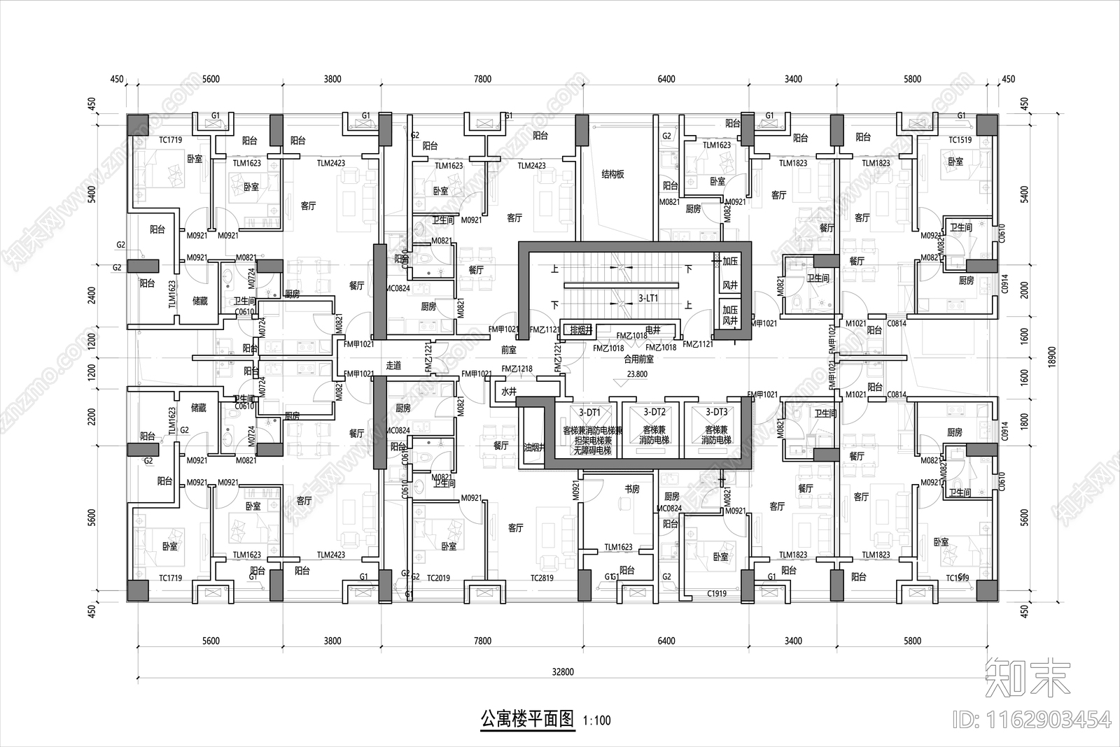 现代住宅楼建筑施工图下载【ID:1162903454】