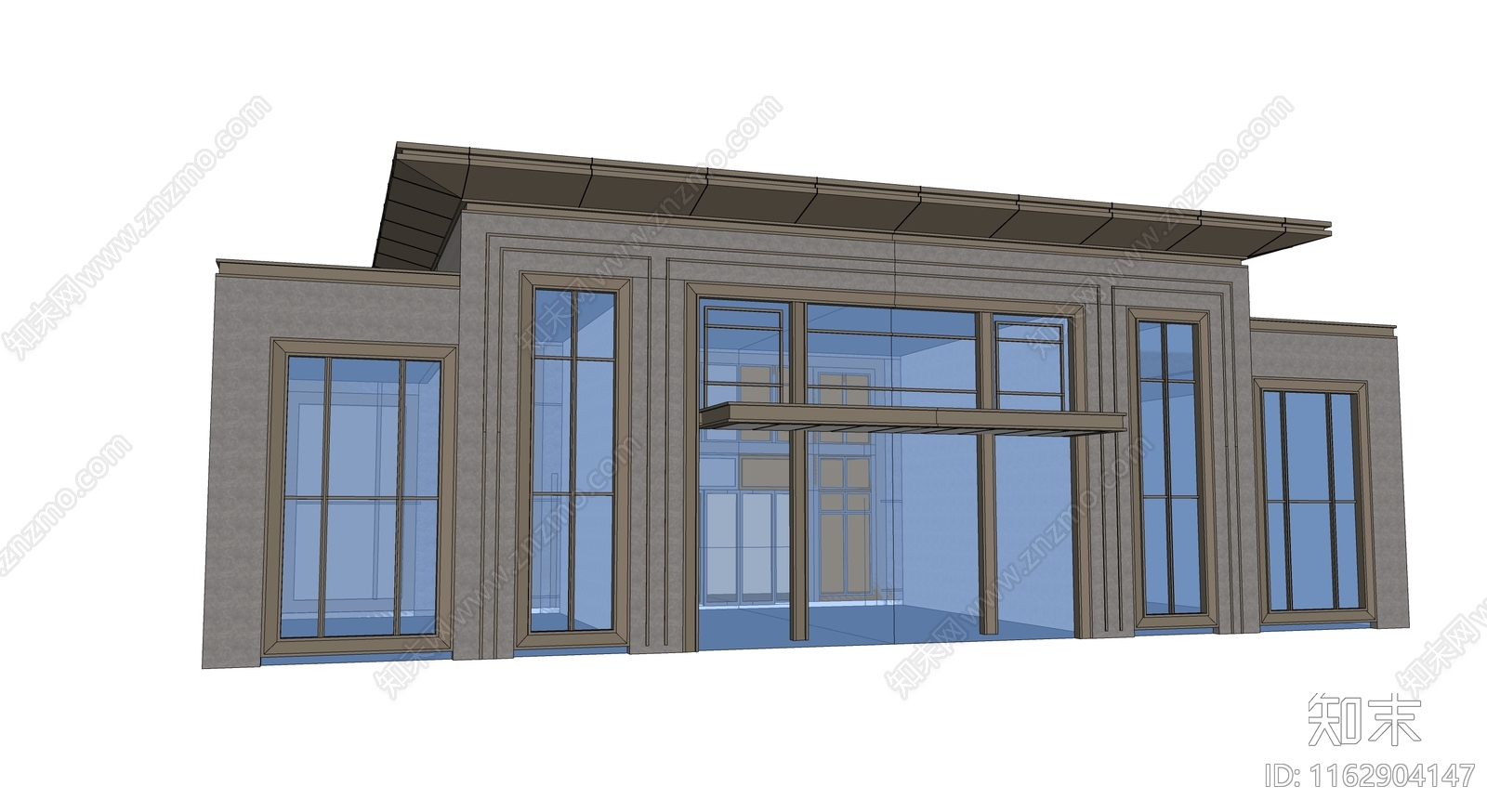 现代新中式售楼处建筑SU模型下载【ID:1162904147】