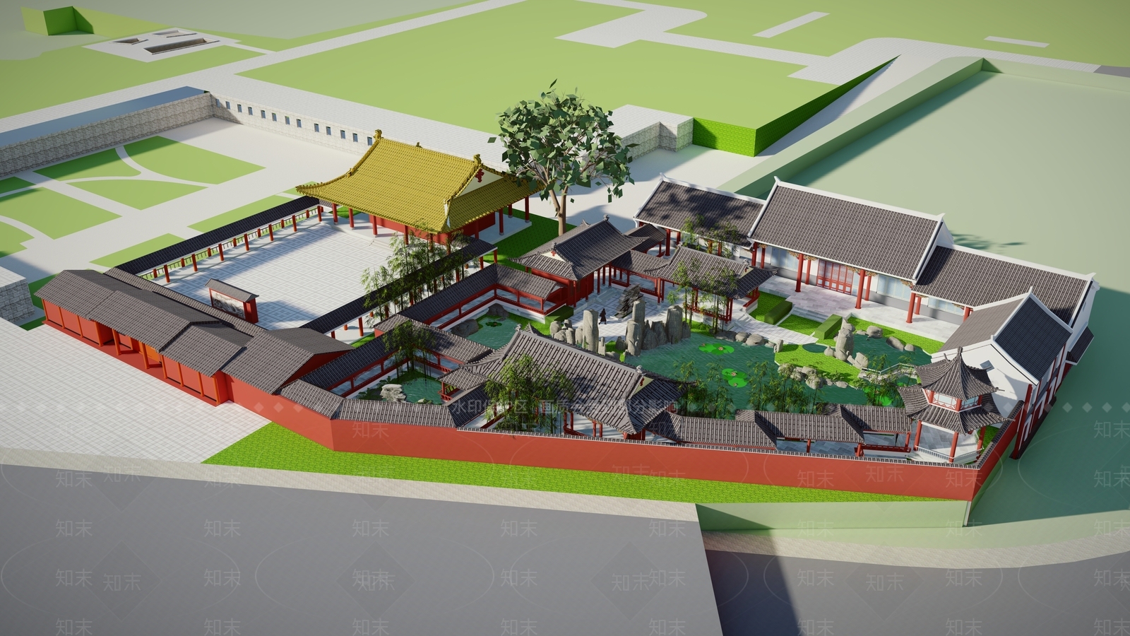 中式复古古建筑SU模型下载【ID:1162904485】