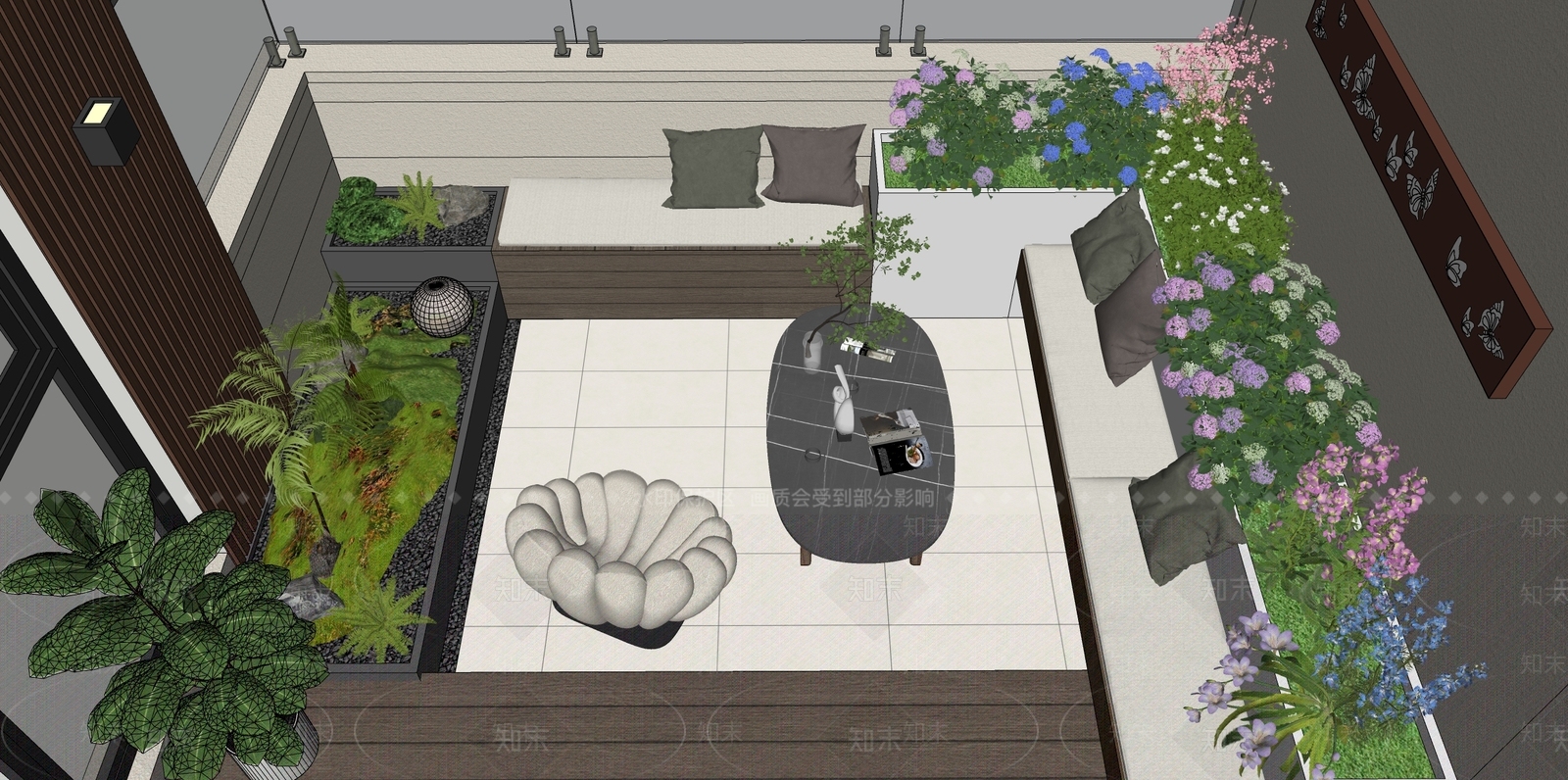 现代屋顶花园SU模型下载【ID:1162905975】