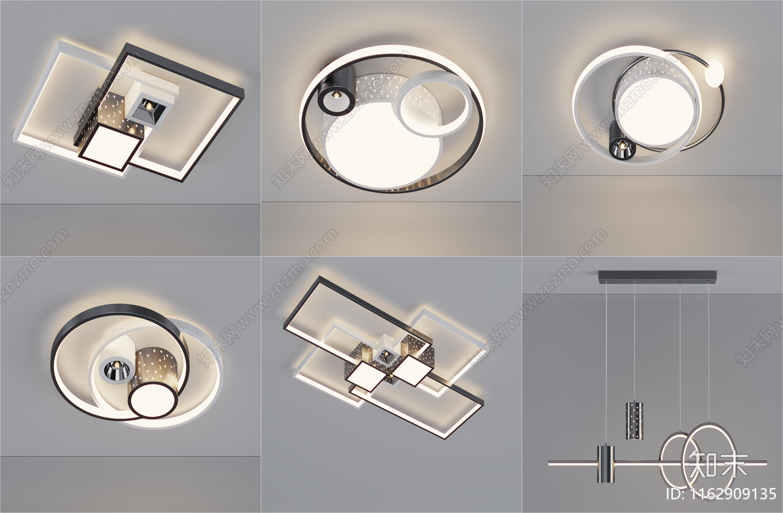 现代简约吸顶灯3D模型下载【ID:1162909135】