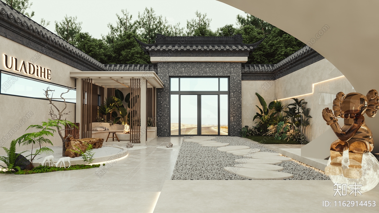 现代奶油庭院3D模型下载【ID:1162914453】