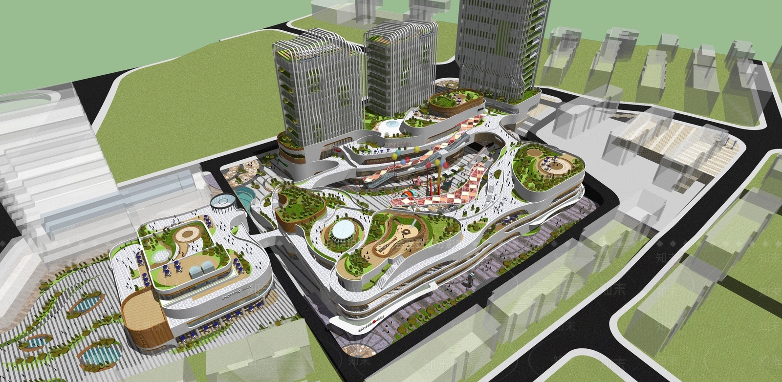现代商场建筑SU模型下载【ID:1162917495】