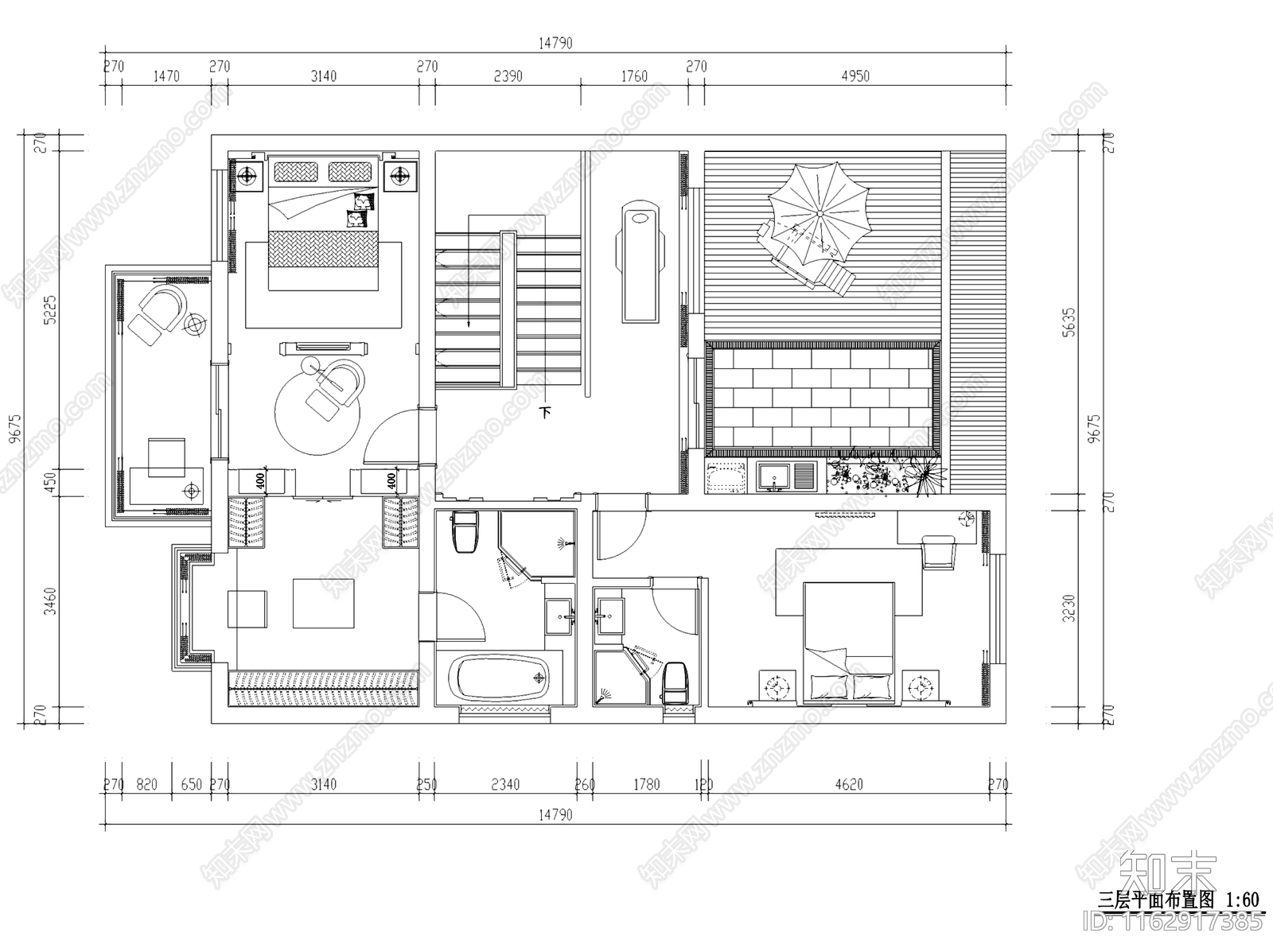 中式简欧三层别墅私宅室内家装cad施工图下载【ID:1162917385】