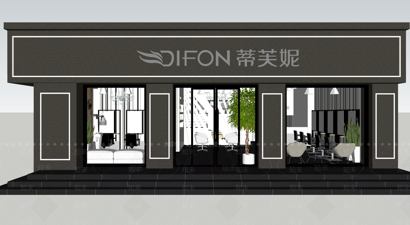 新中式中式理发店SU模型下载【ID:1162927908】