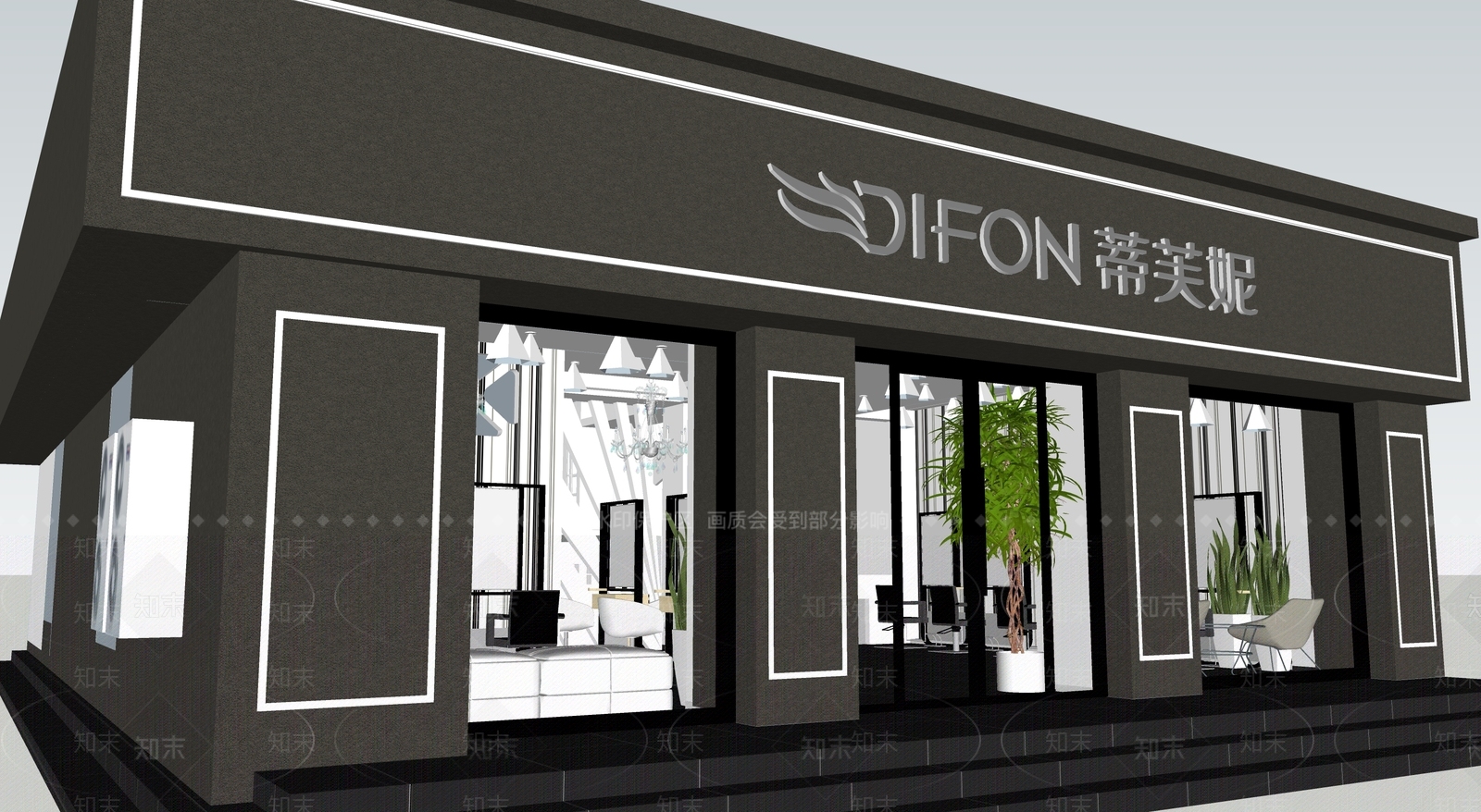 新中式中式理发店SU模型下载【ID:1162927908】