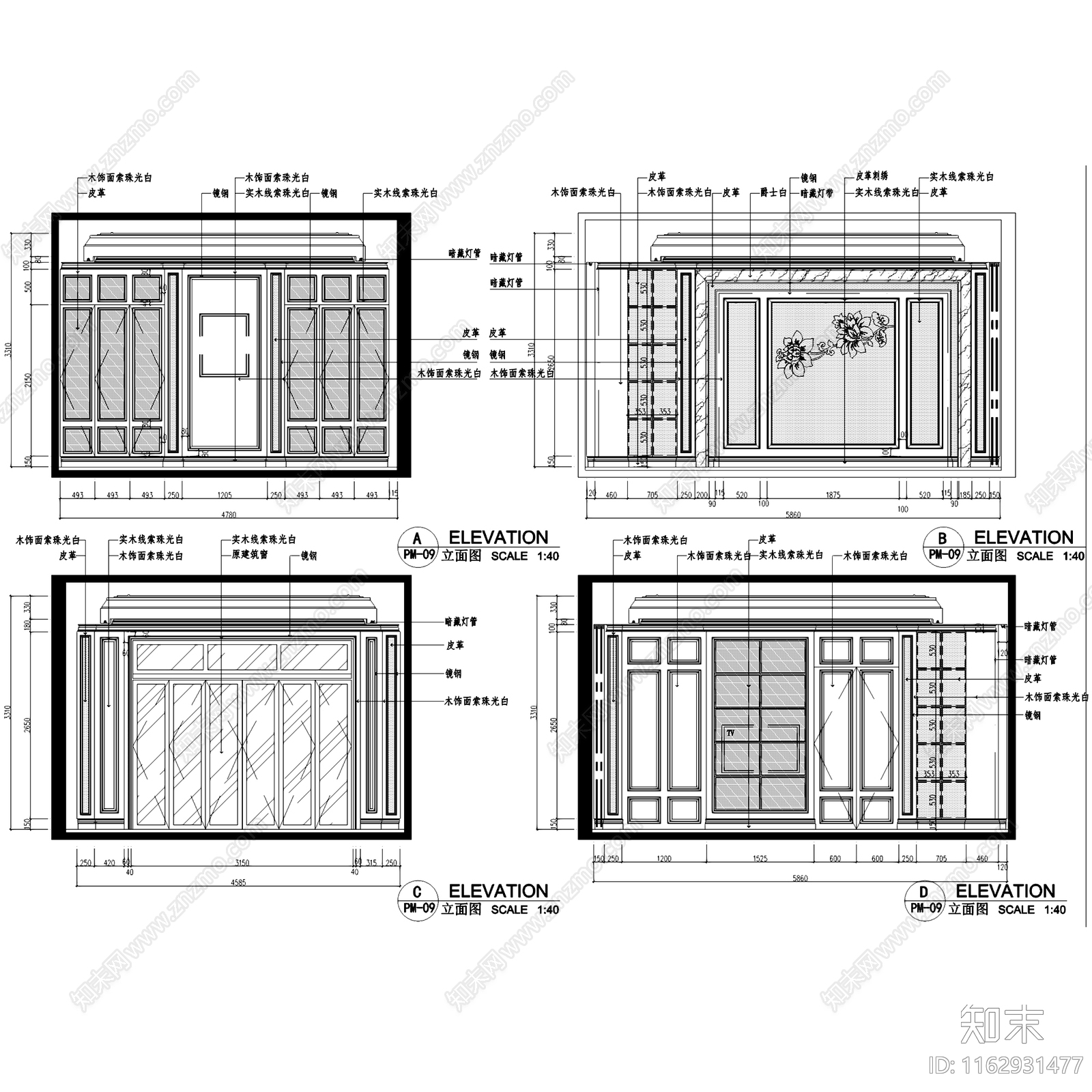 欧式银湖二层别墅室内家装cad施工图下载【ID:1162931477】