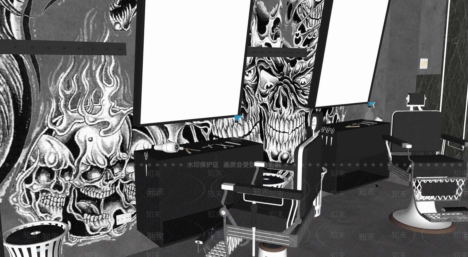 新中式中式理发店SU模型下载【ID:1162932045】