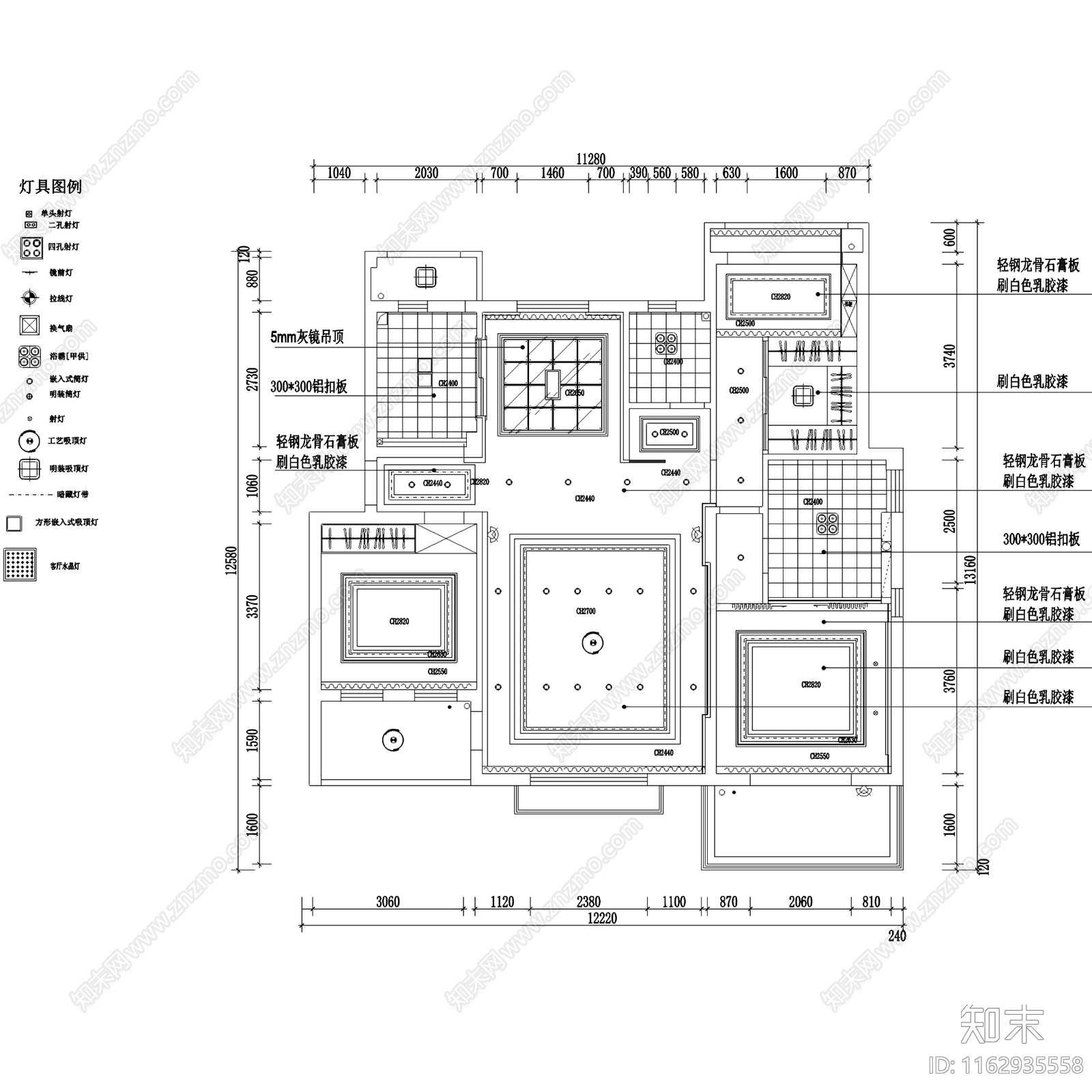 现代简约奥林匹克花园大平层室内家装cad施工图下载【ID:1162935558】