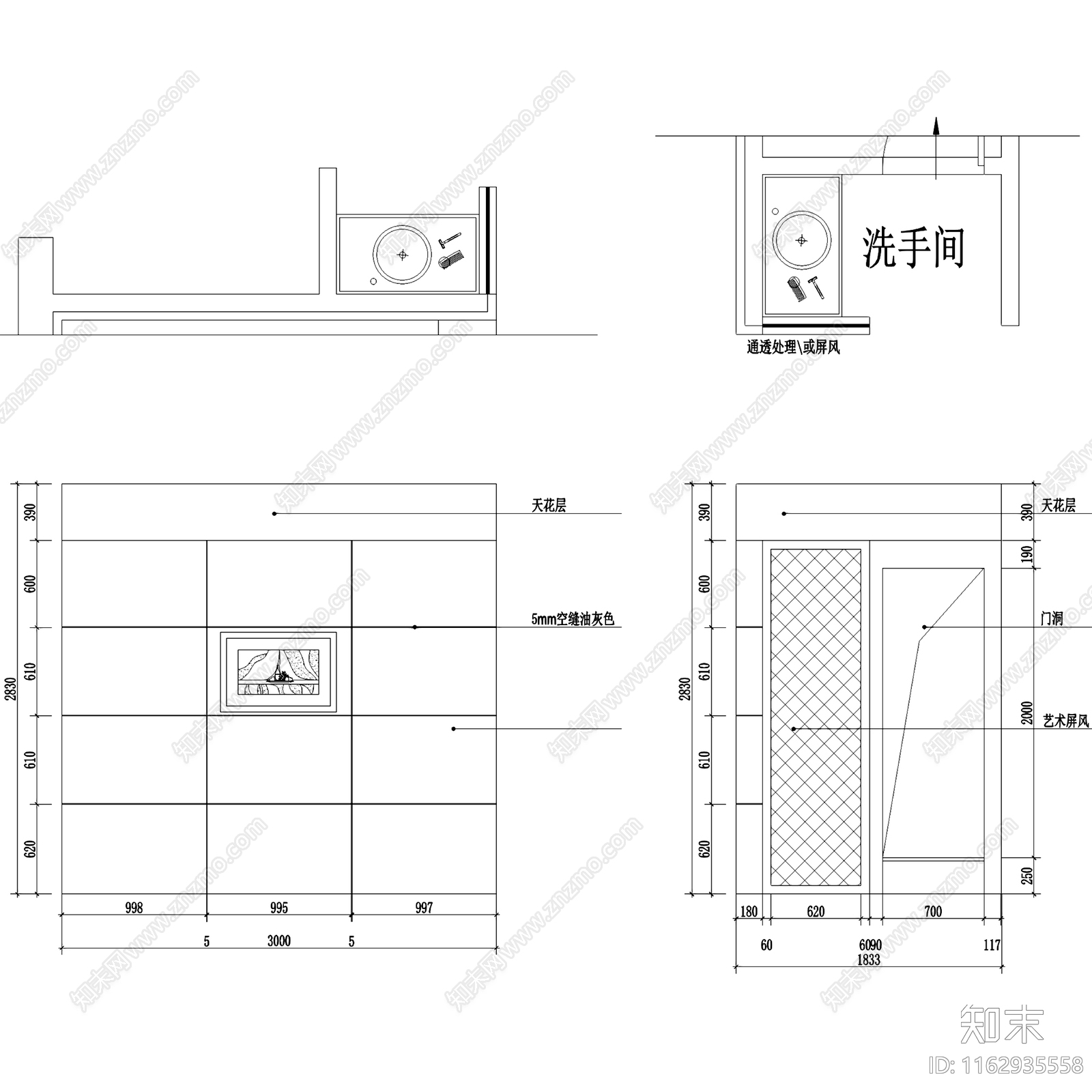 现代简约奥林匹克花园大平层室内家装cad施工图下载【ID:1162935558】