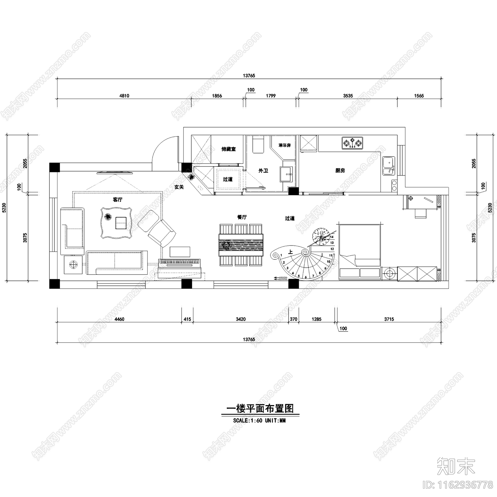 简欧虹桥花园二层复式跃层室内家装cad施工图下载【ID:1162936778】