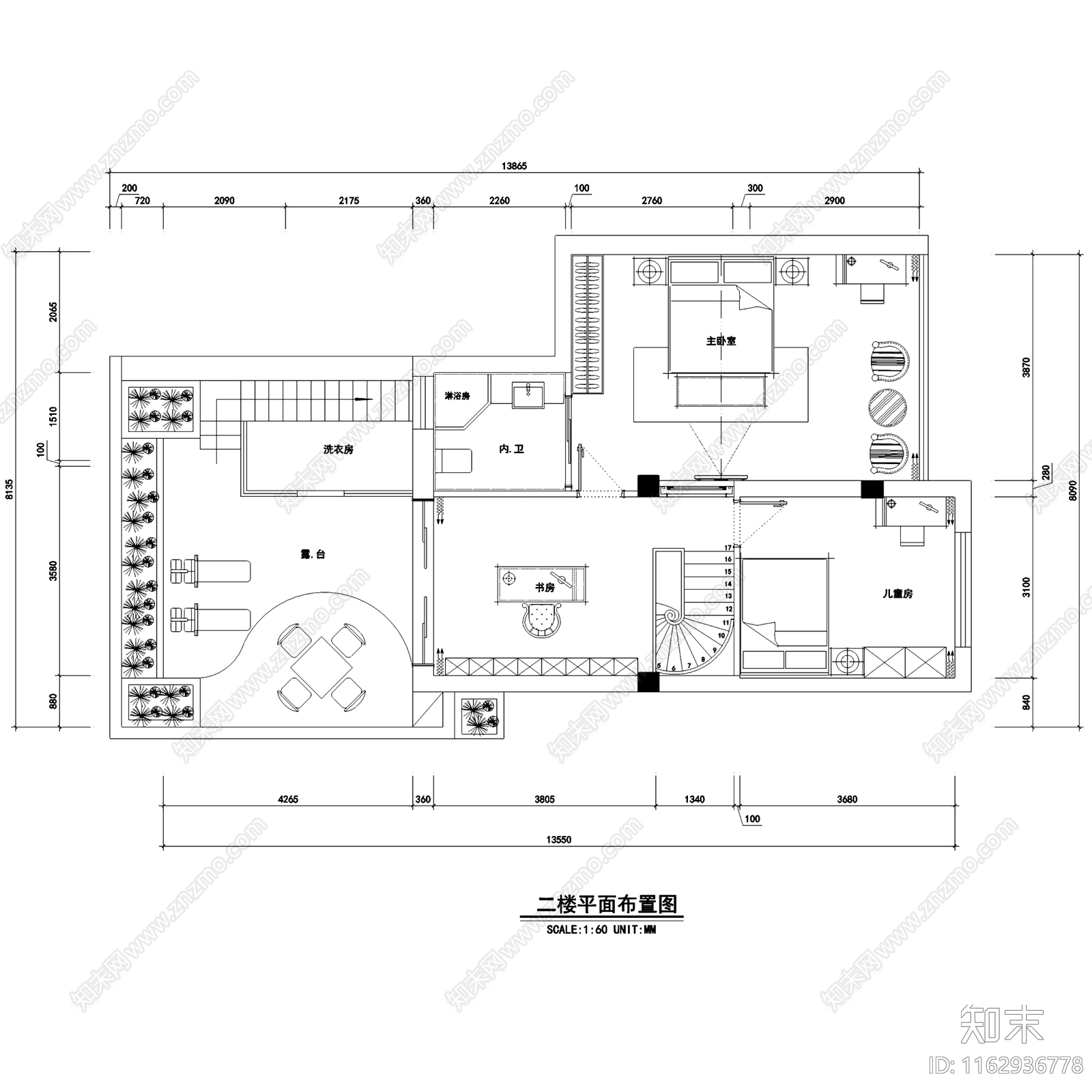 简欧虹桥花园二层复式跃层室内家装cad施工图下载【ID:1162936778】