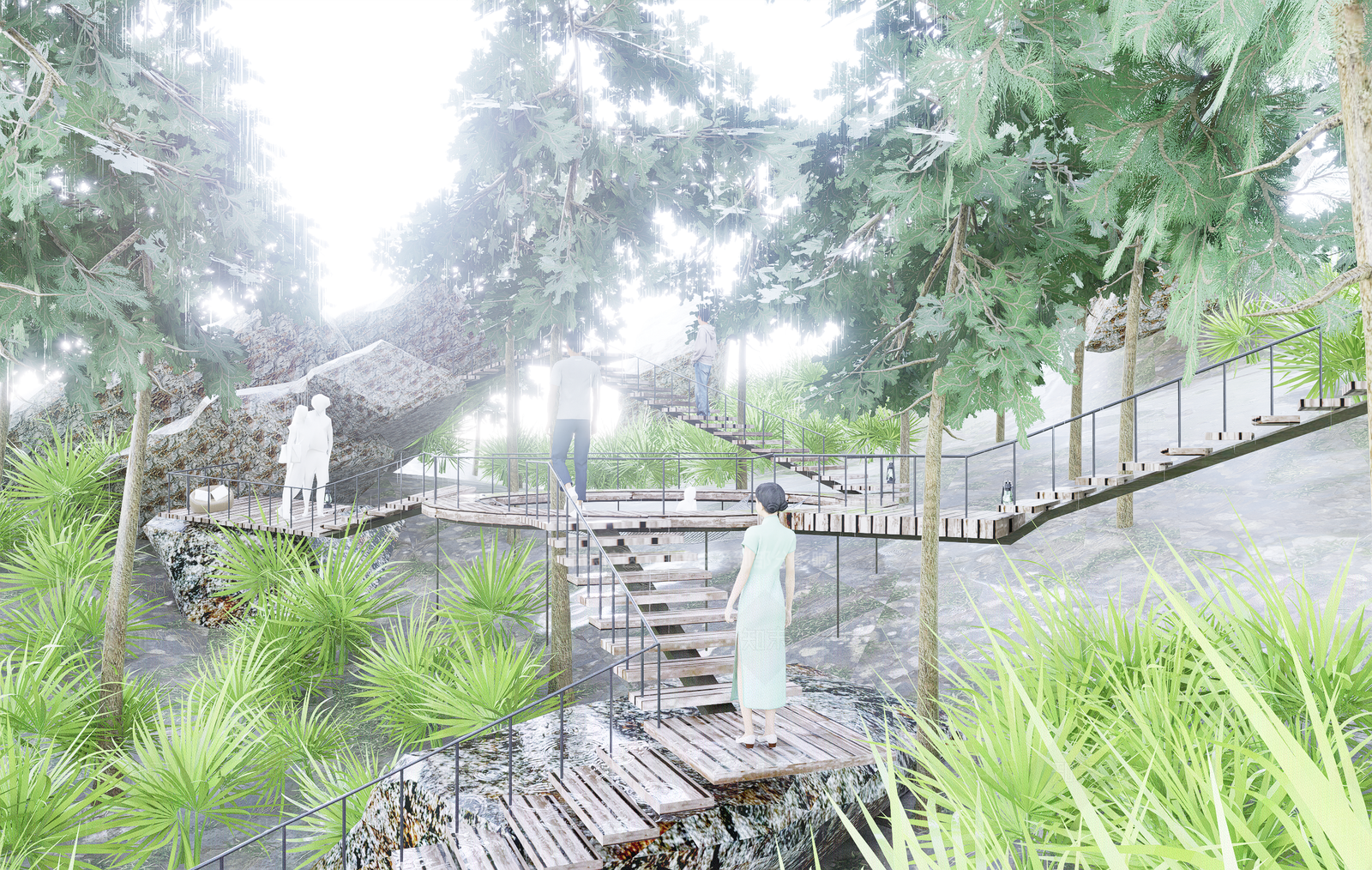 现代中式口袋公园SU模型下载【ID:1162944428】