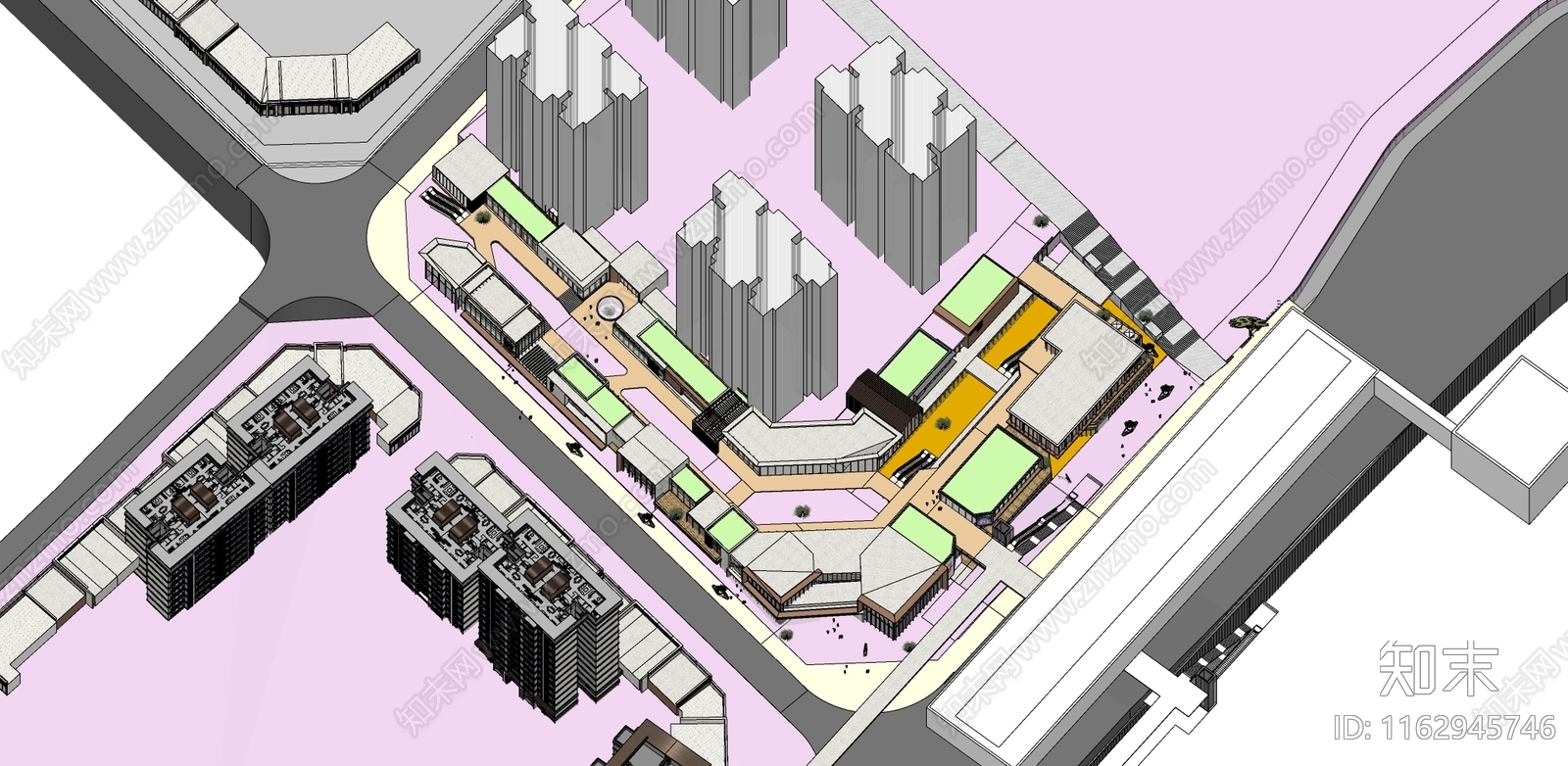 现代新中式商业街SU模型下载【ID:1162945746】