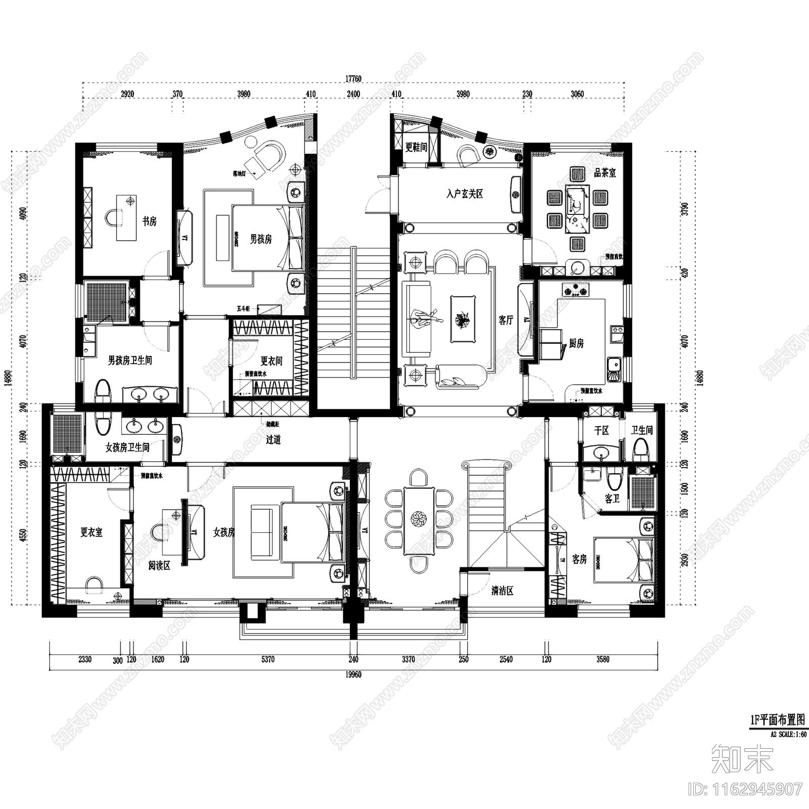 欧式中庚紫金香山二层复式跃层室内家装cad施工图下载【ID:1162945907】