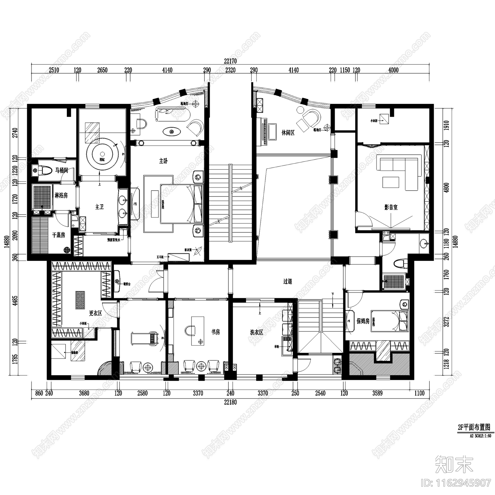 欧式中庚紫金香山二层复式跃层室内家装cad施工图下载【ID:1162945907】