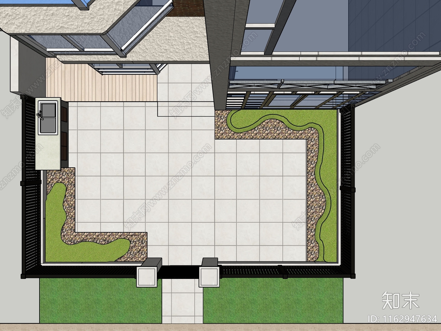 现代简约别墅庭院SU模型下载【ID:1162947634】