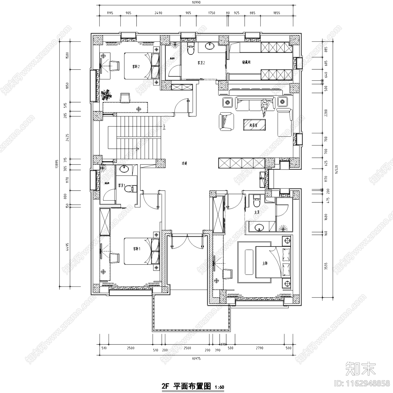 中式新中式三层别墅室内家装cad施工图下载【ID:1162948858】