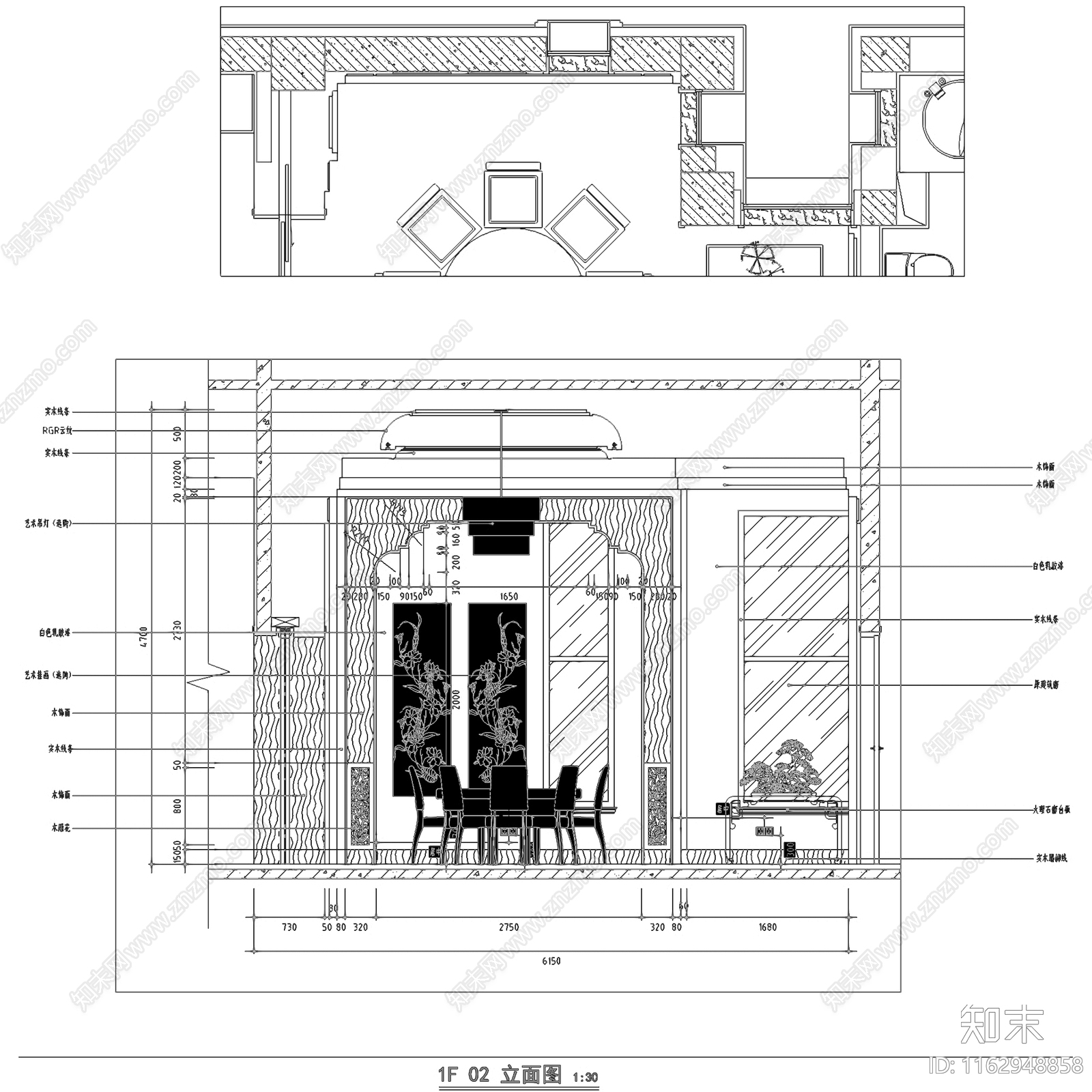 中式新中式三层别墅室内家装cad施工图下载【ID:1162948858】