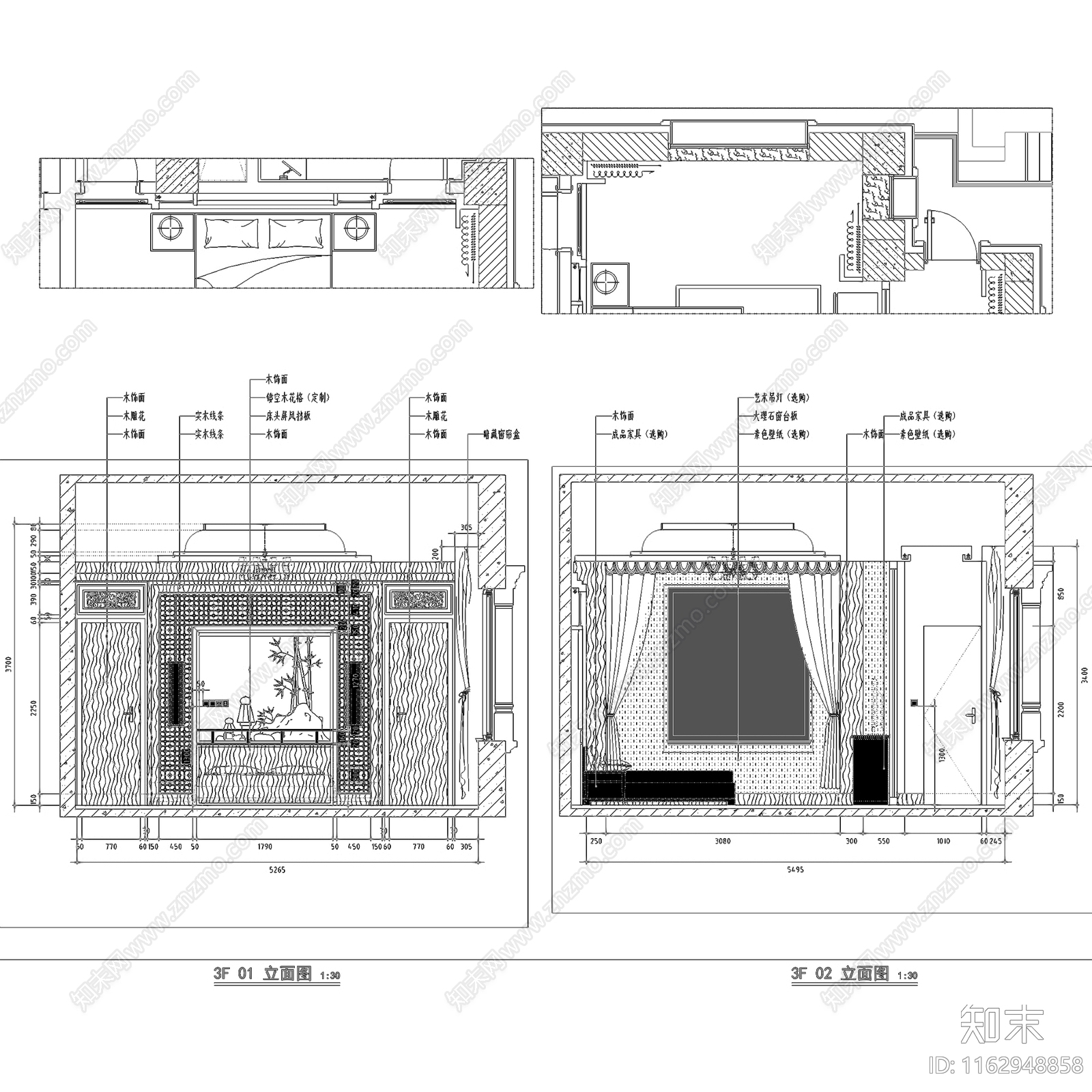 中式新中式三层别墅室内家装cad施工图下载【ID:1162948858】