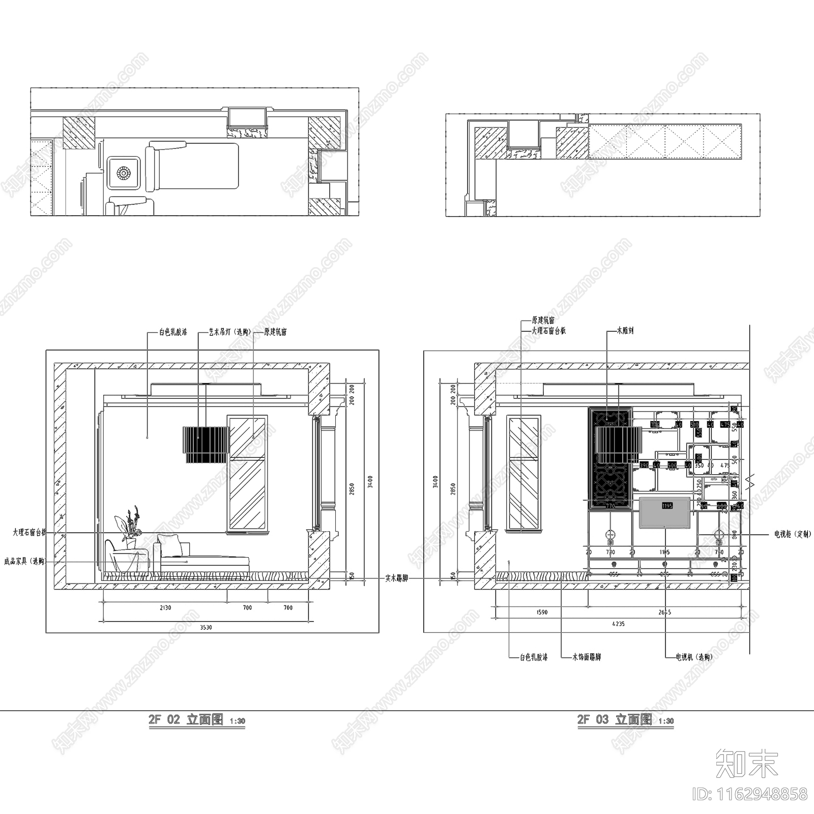 中式新中式三层别墅室内家装cad施工图下载【ID:1162948858】