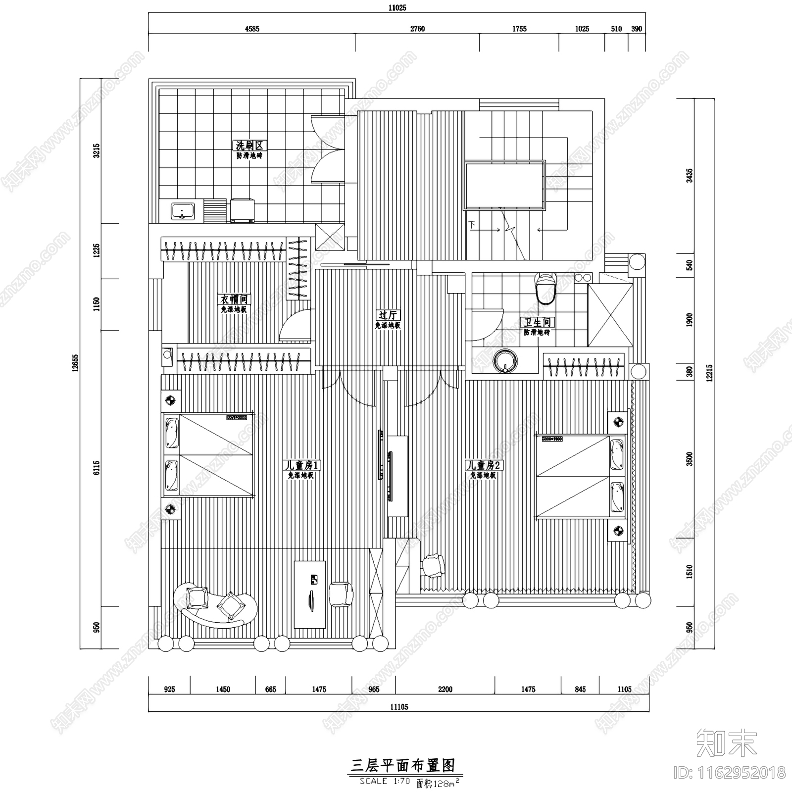 现代简约三层别墅室内家装cad施工图下载【ID:1162952018】