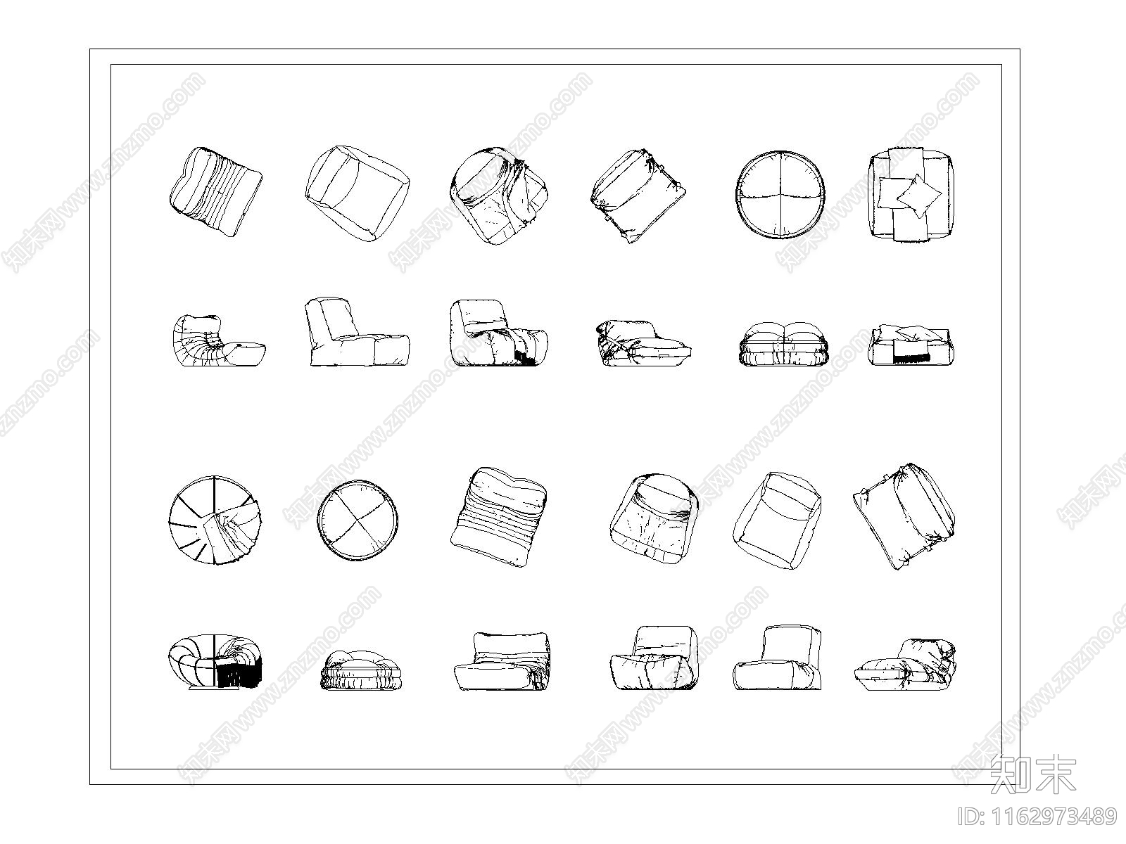 现代沙发施工图下载【ID:1162973489】