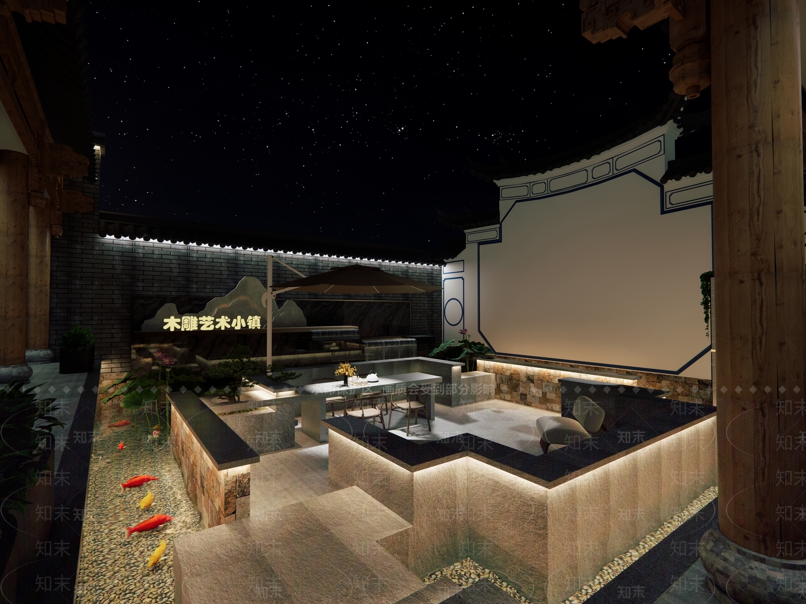 新中式原木民宿大堂SU模型下载【ID:1162973868】