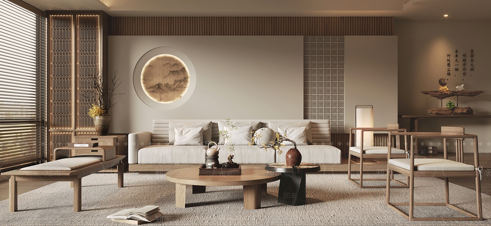 圆形山水挂画吸顶灯3D模型下载【ID:1227413203】