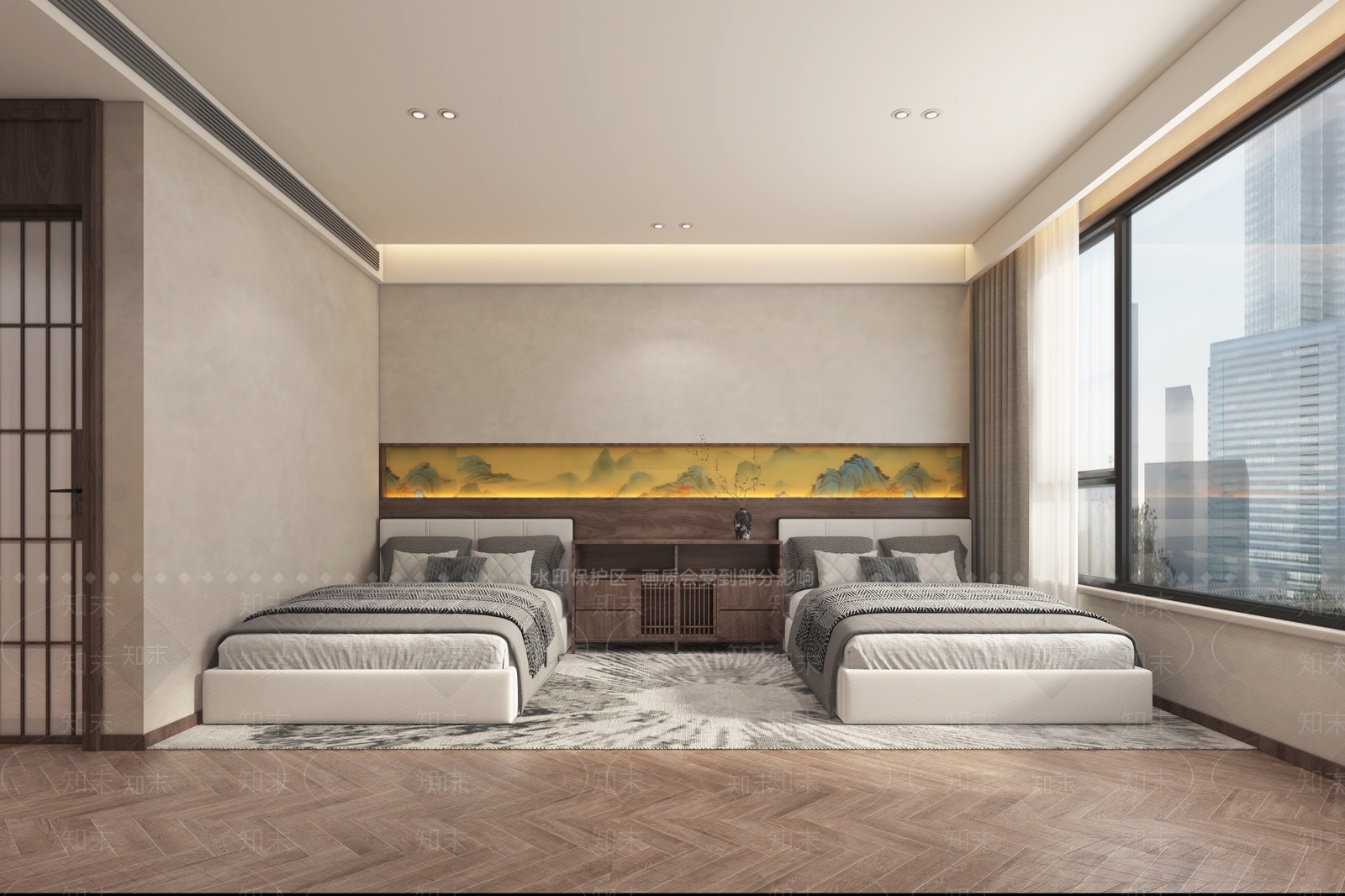 山水设计感挂画条案3D模型下载【ID:1227367853】