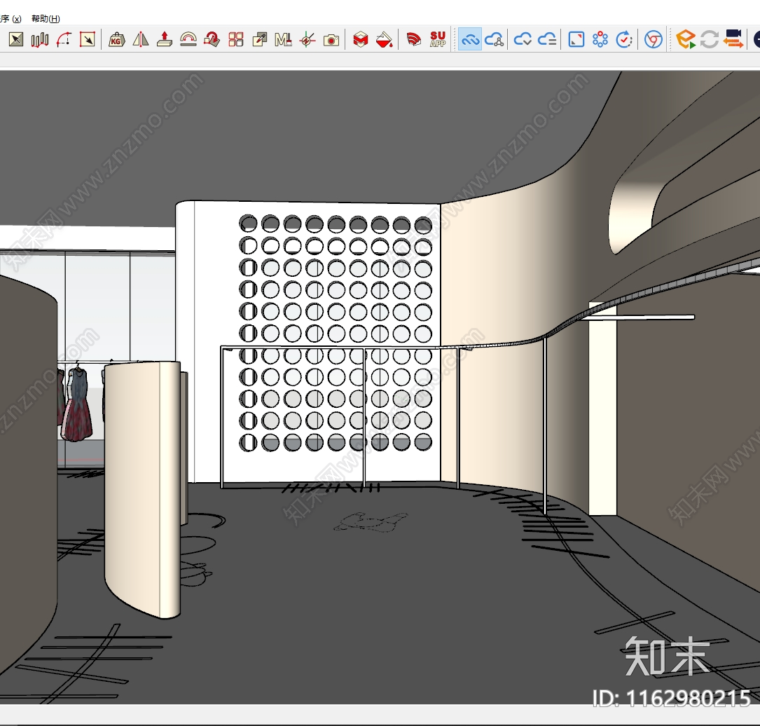 奶油极简服装店SU模型下载【ID:1162980215】