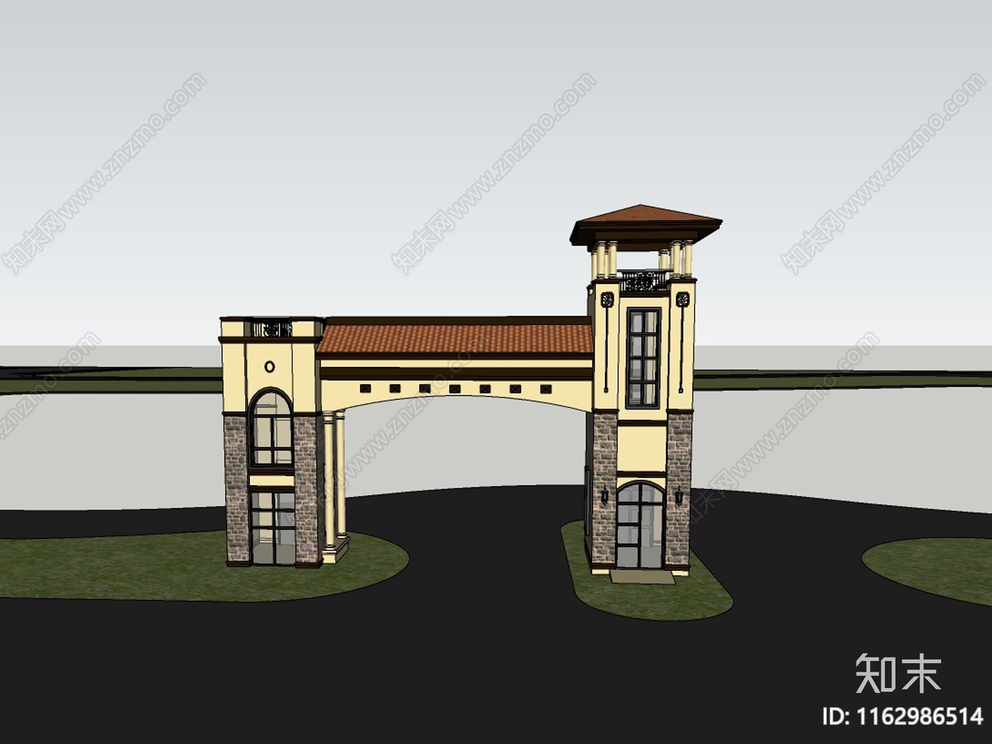 新中式小公建SU模型下载【ID:1162986514】