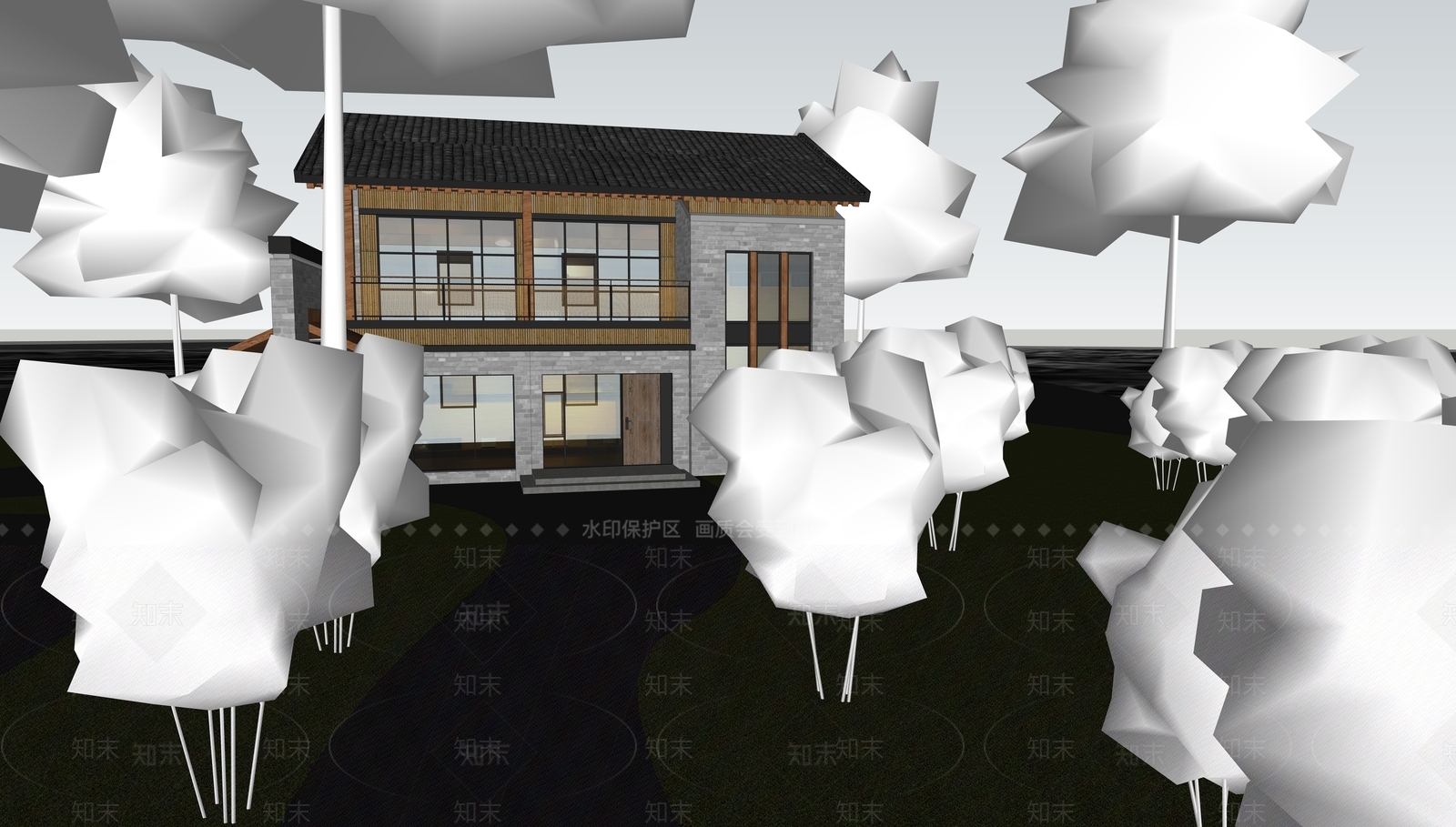 新中式乡村民房SU模型下载【ID:1163001120】