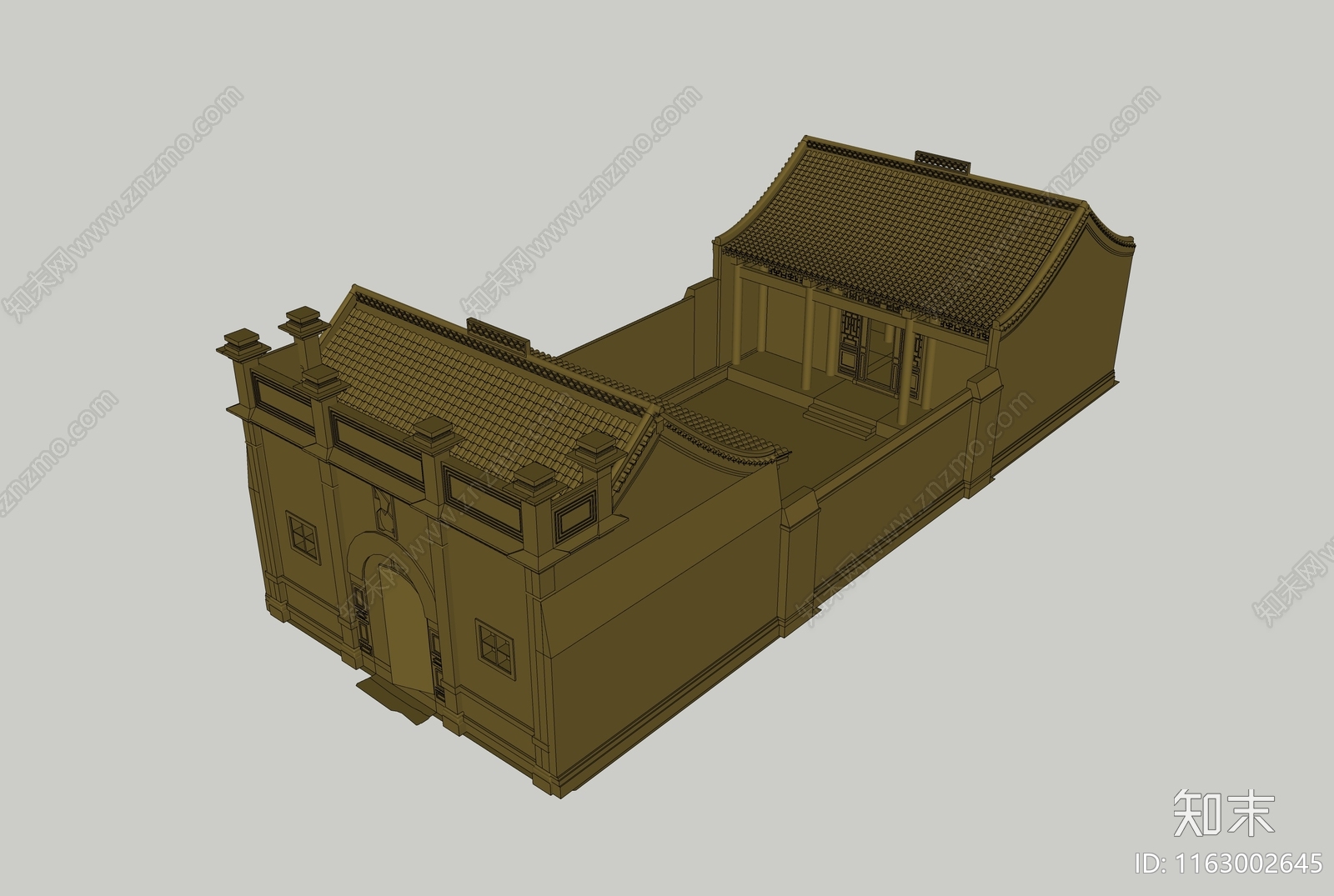 中式复古古建筑SU模型下载【ID:1163002645】