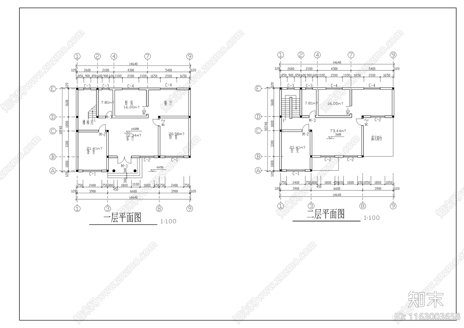 现代别墅建筑cad施工图下载【ID:1163003658】